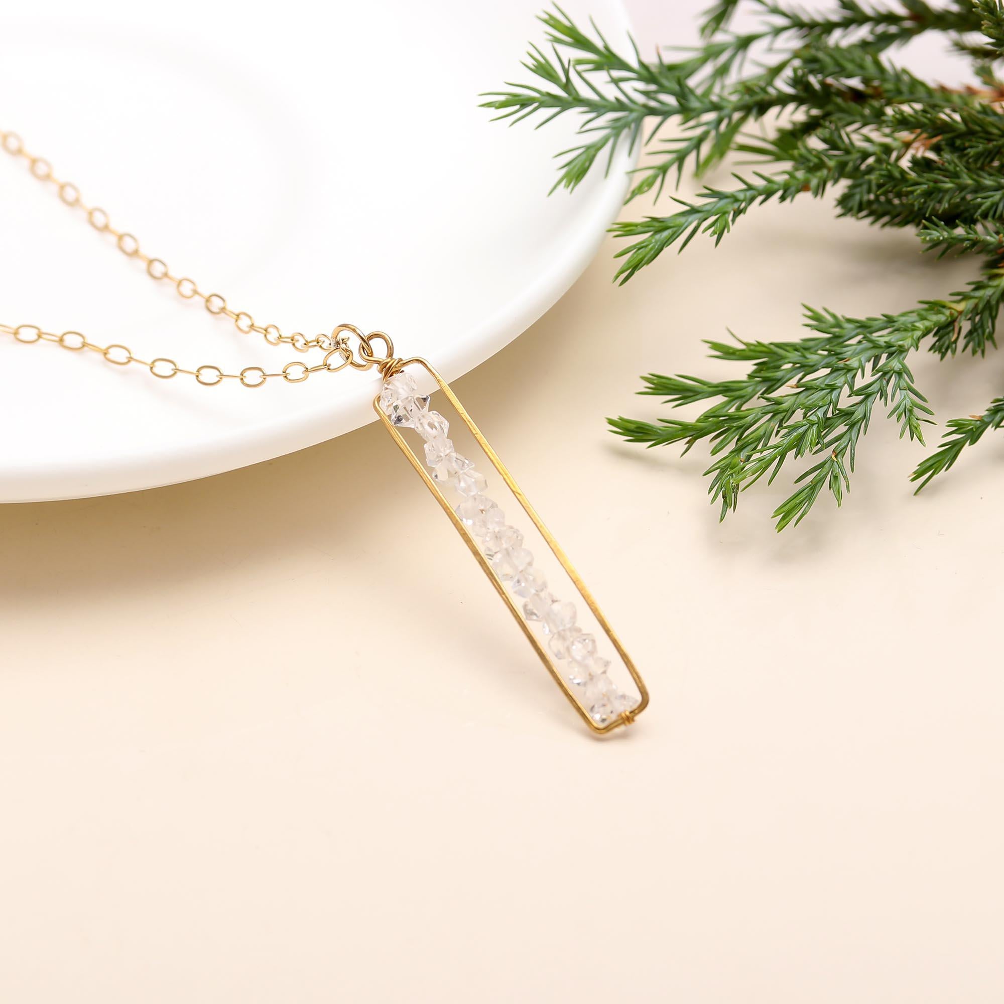 925 Silver Quartz Bar Pendant Necklace