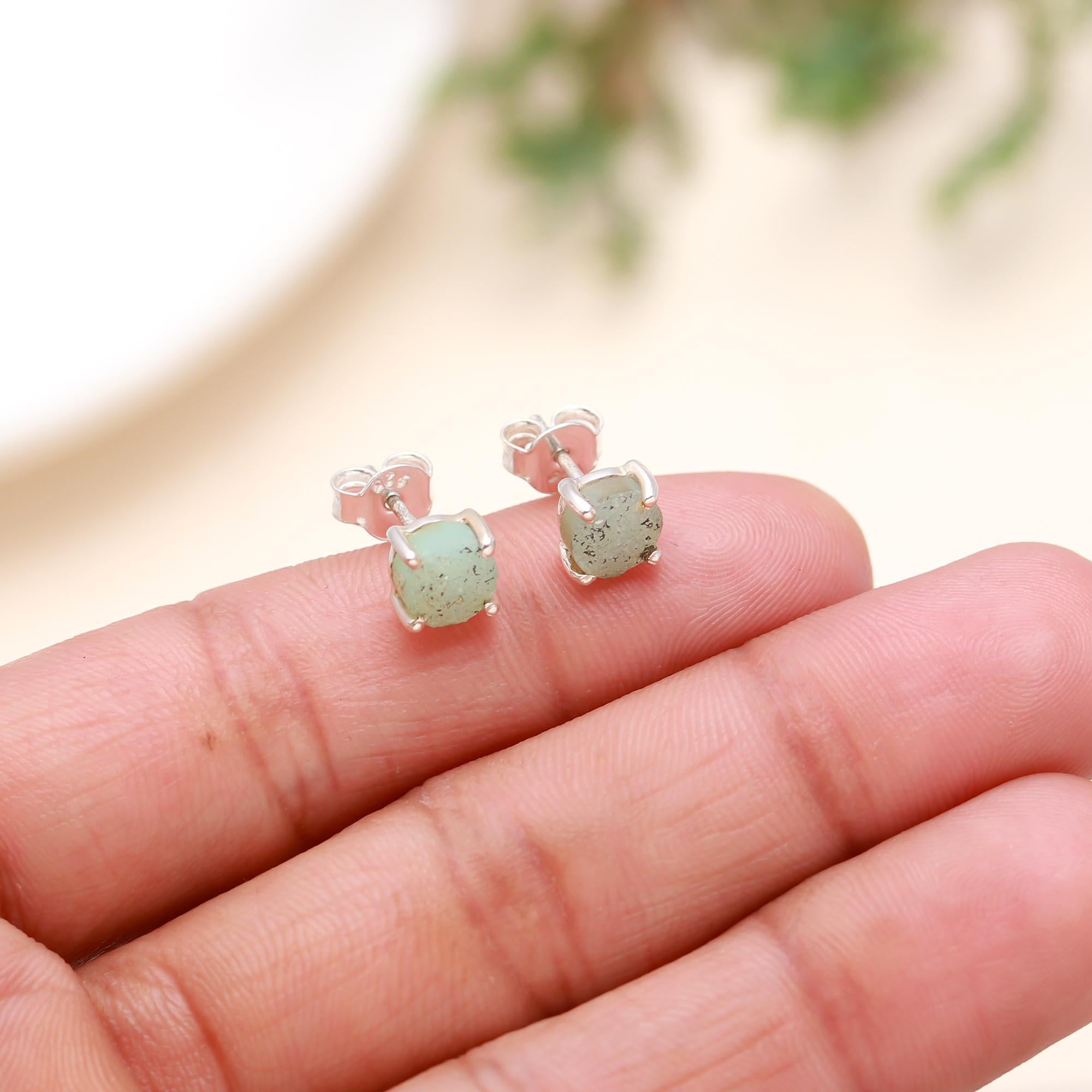 925 Sterling Silver Natural Green Druzy Stud Earrings