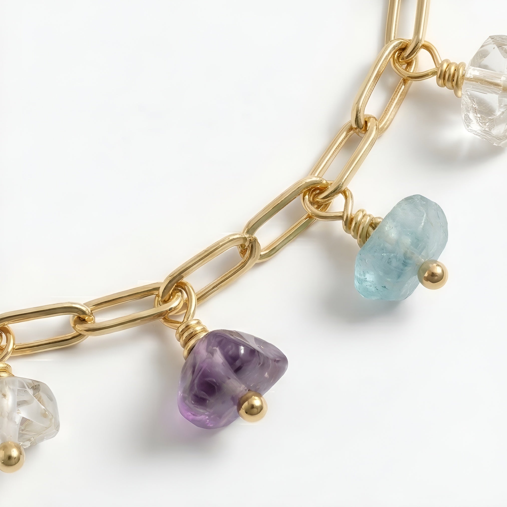 The Pebble Shore: Raw Multi-Crystal Paperclip Charm Bracelet