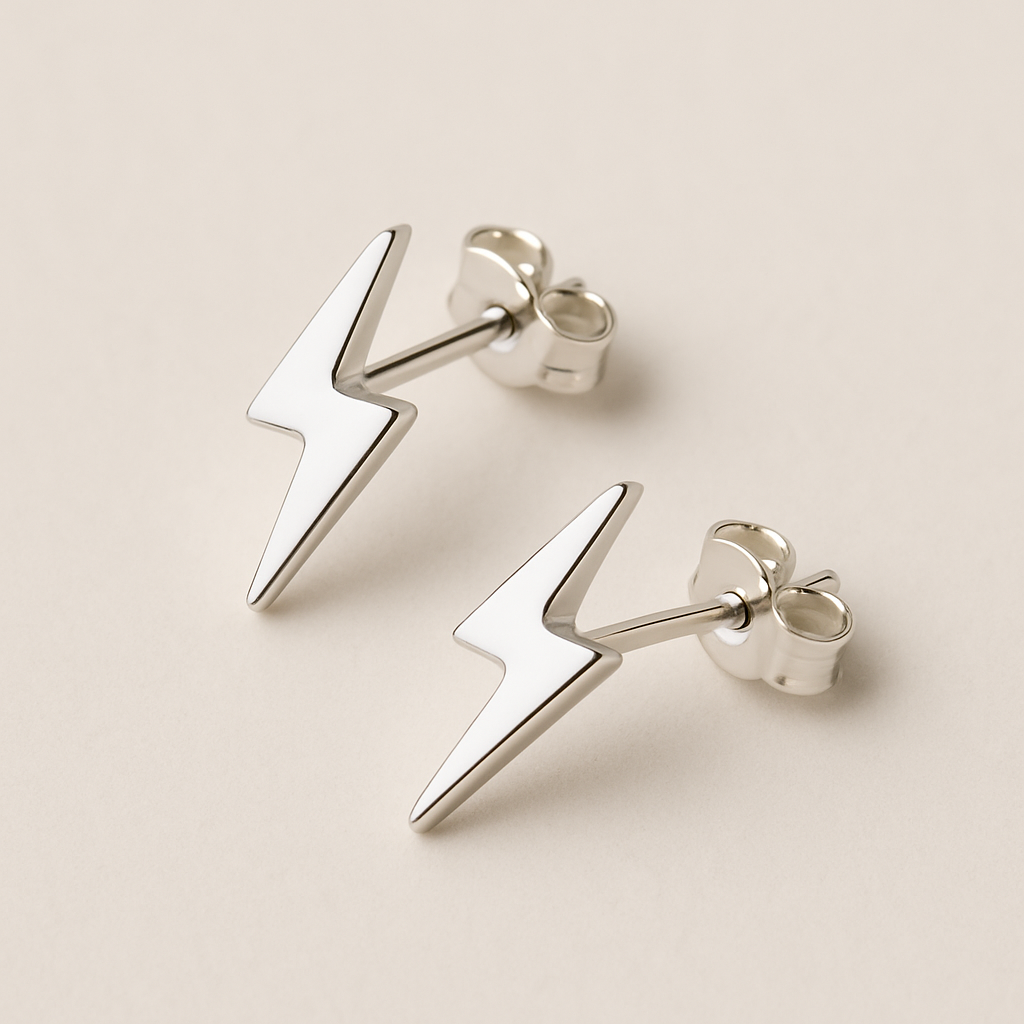 925 Sterling Silver Lightning Bolt Stud Earring With Push Backs