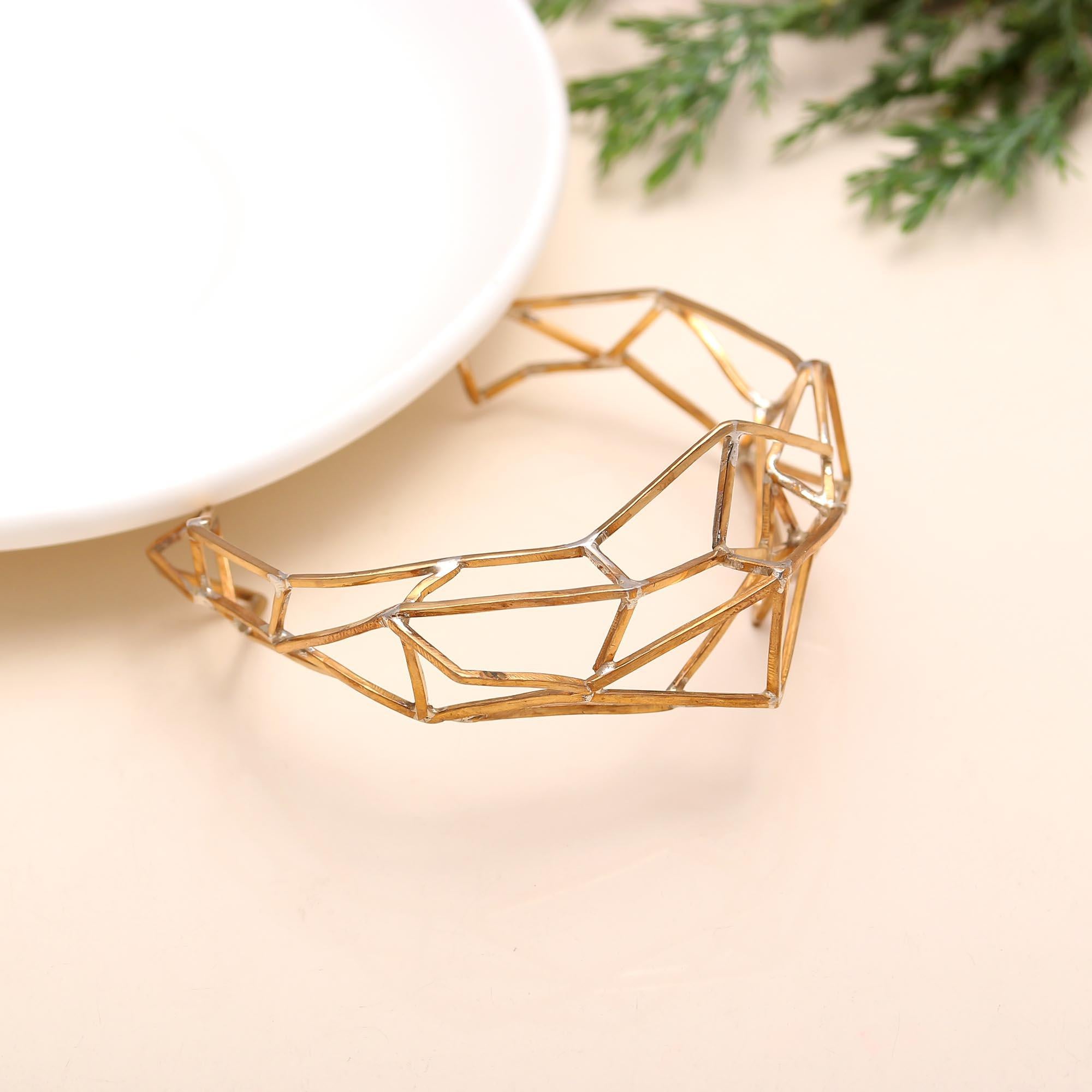 The Architect's Lattice: Geometric Gold Vermeil Wire Cuff