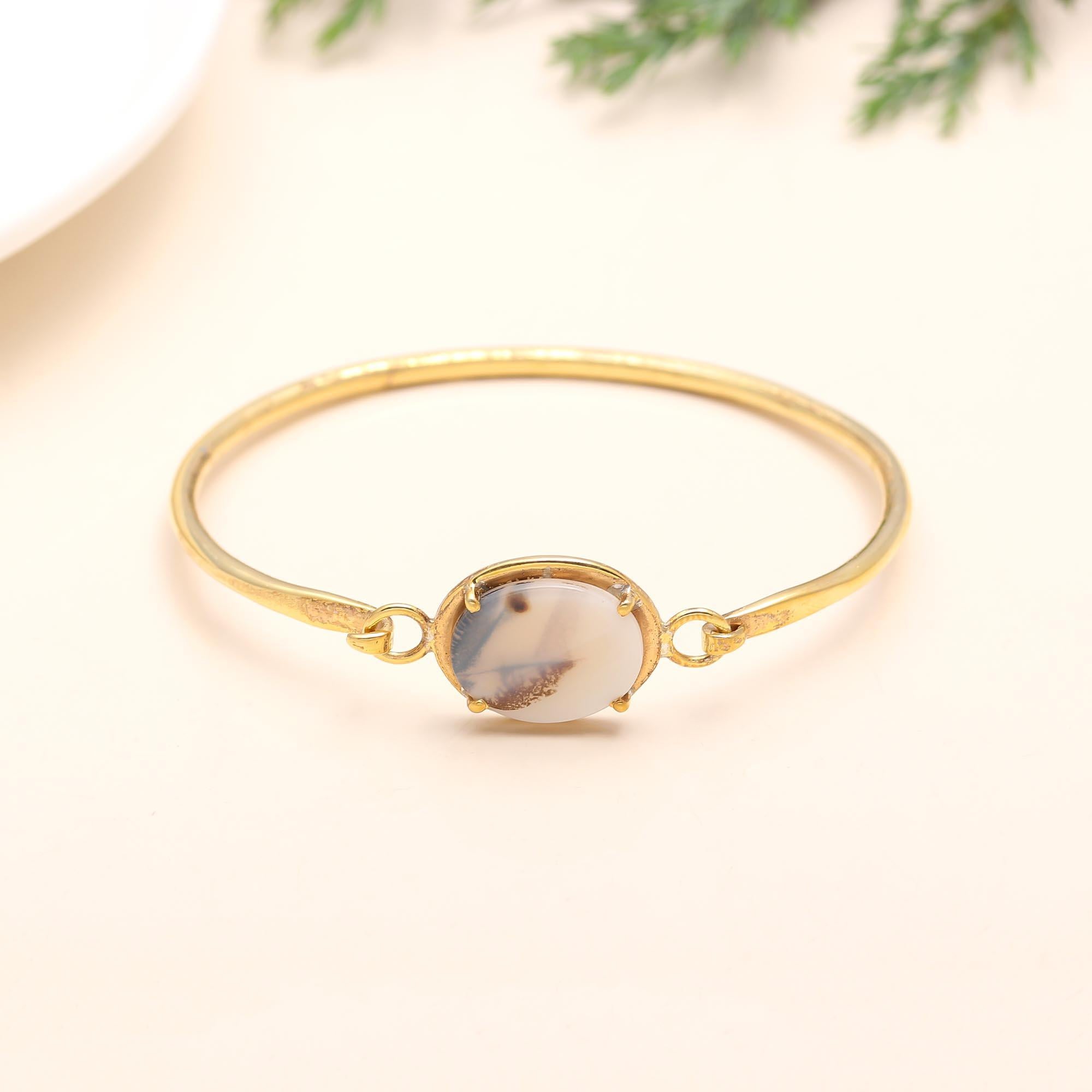 925 Silver Dendritic Agate Bangle Bracelet