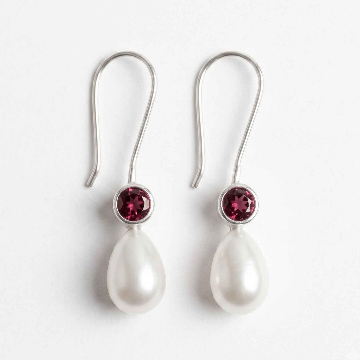 The Crimson Teardrop: Garnet & Pearl Silver Drop Earrings