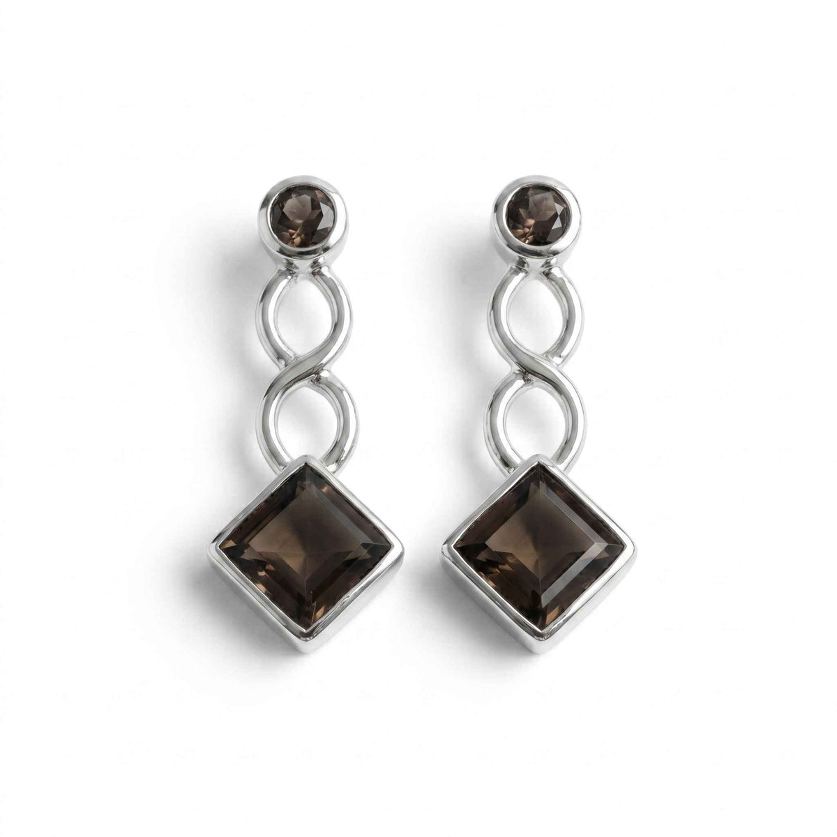 The Smoky Infinity: Smoky Quartz Silver Drop Earrings