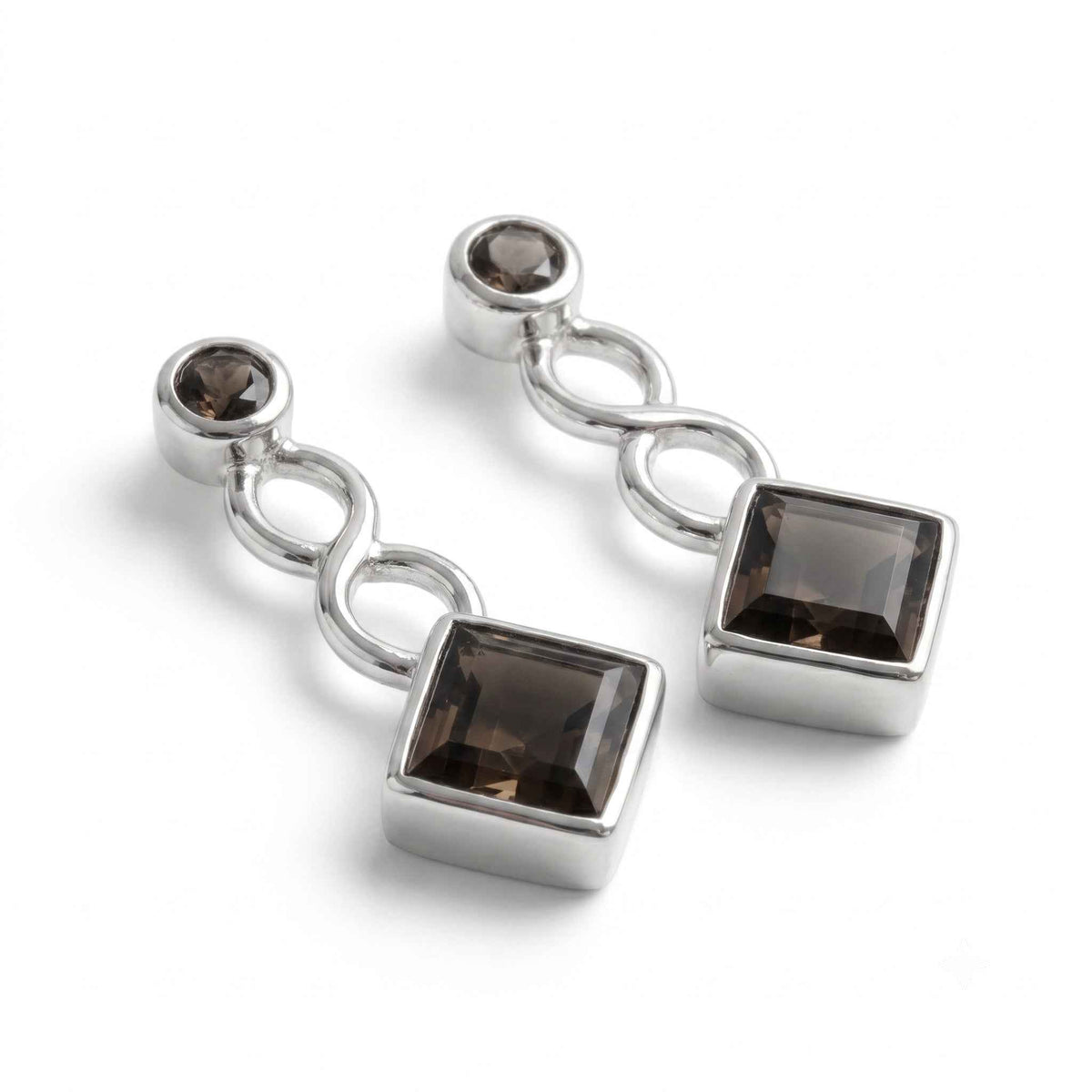 The Smoky Infinity: Smoky Quartz Silver Drop Earrings
