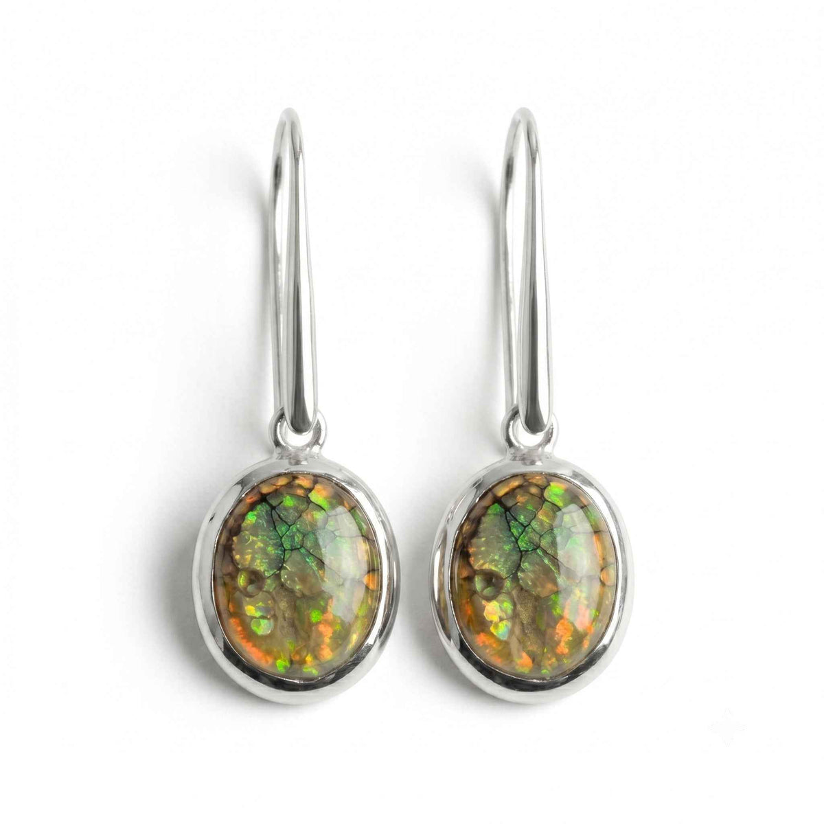 The Iridescent Ember: Ammolite Silver Drop Earrings
