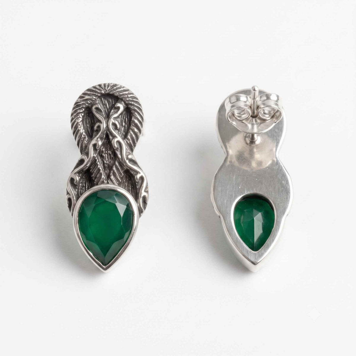 The Celtic Forest: Green Onyx Antiqued Silver Stud Earrings