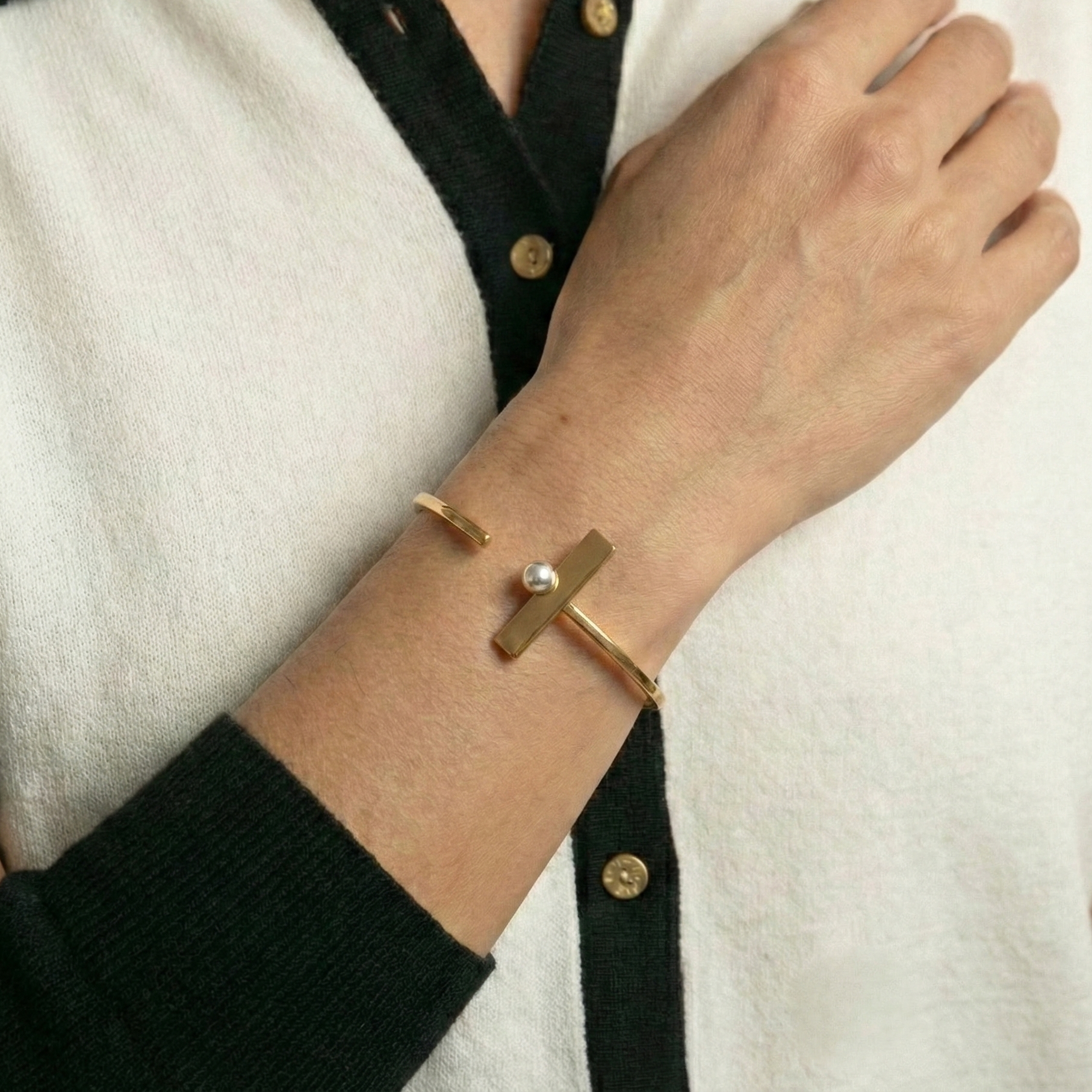 The Modern Dual: Geometric Gold Vermeil & Silver Sphere Cuff