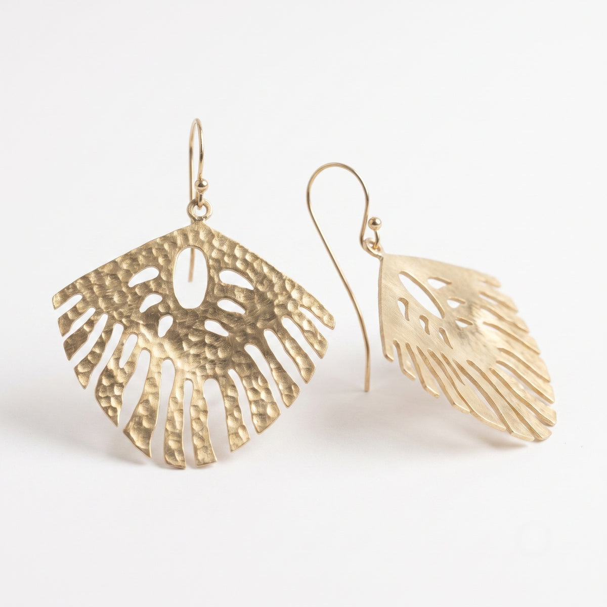 The Tulum Palm: Reversible Hammered Fan Leaf Earrings