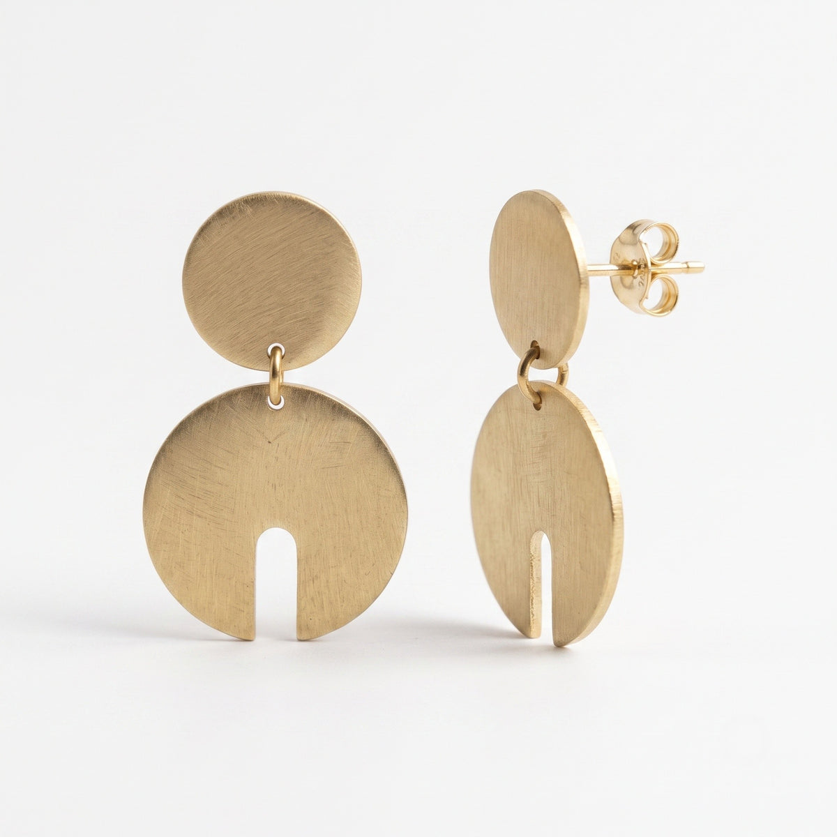 The Eclipse: Brushed Double Disc Drop Earrings