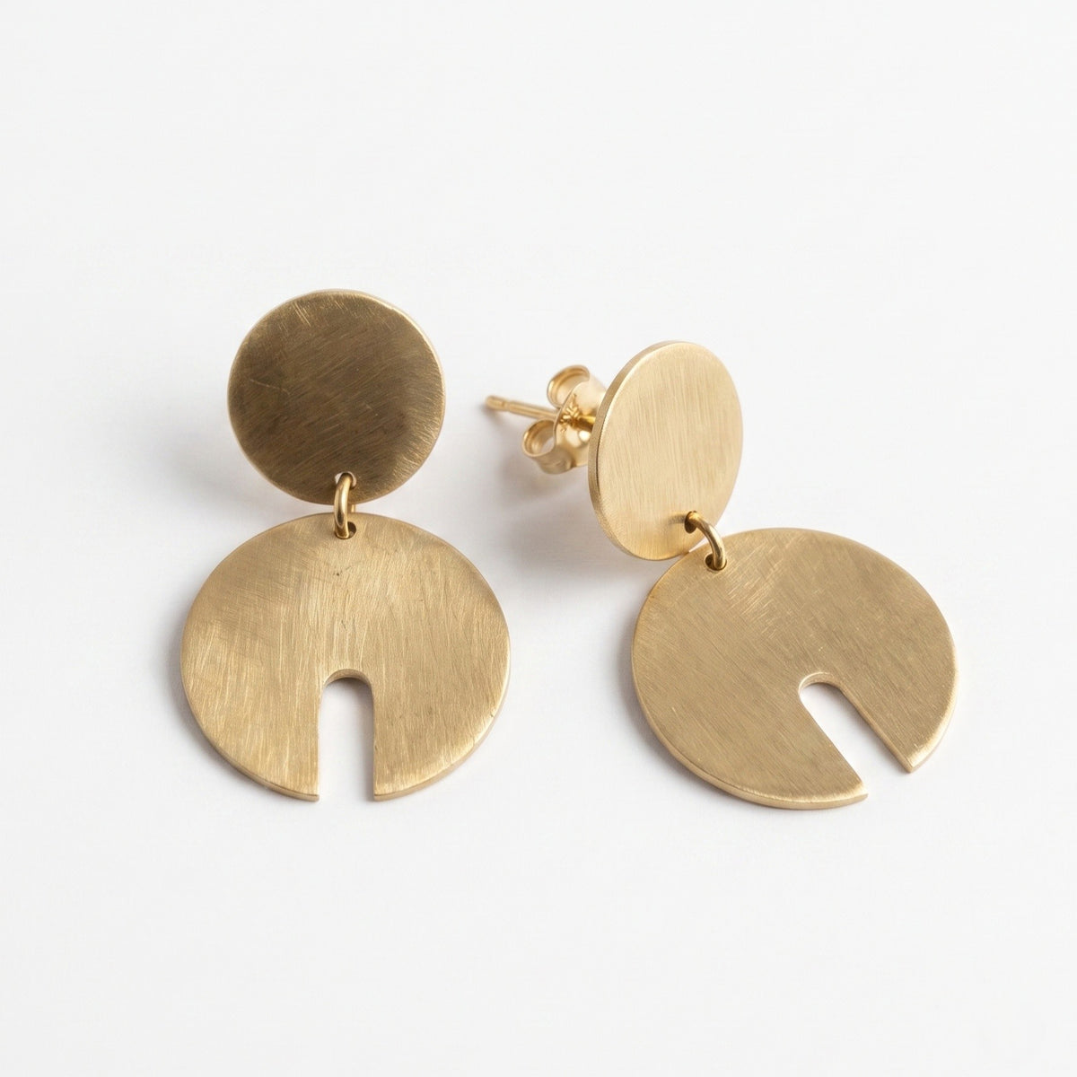 The Eclipse: Brushed Double Disc Drop Earrings