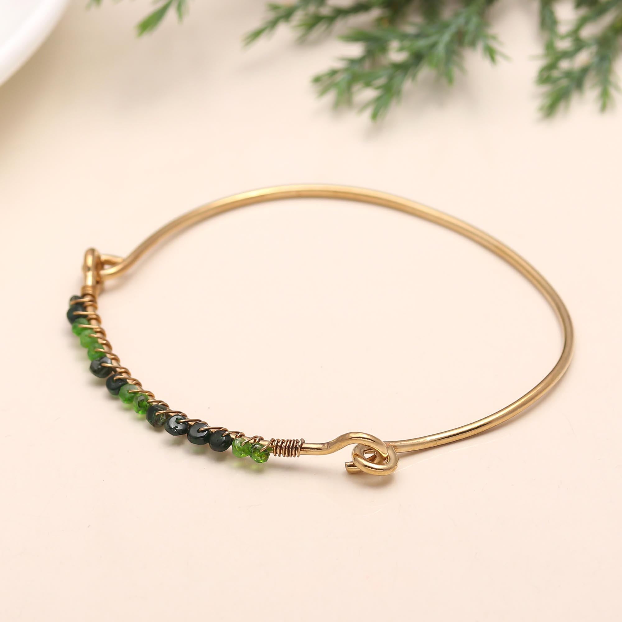 925 Silver Green & Black Beaded Bangle Bracelet