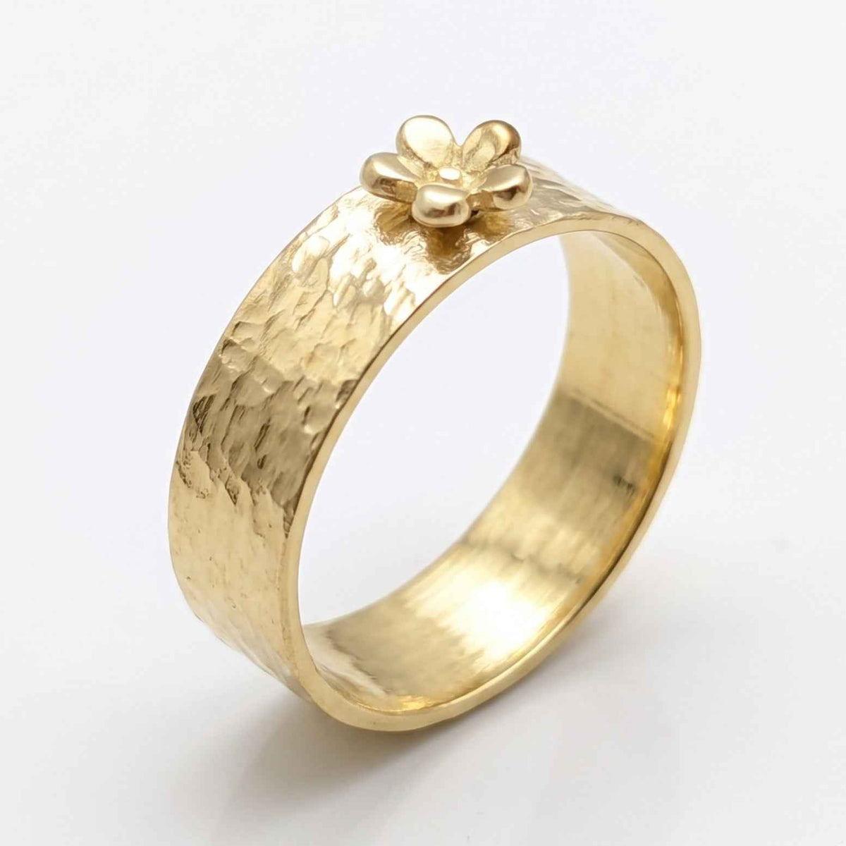 The Silver Bloom: Hammered Floral Wide Band Ring