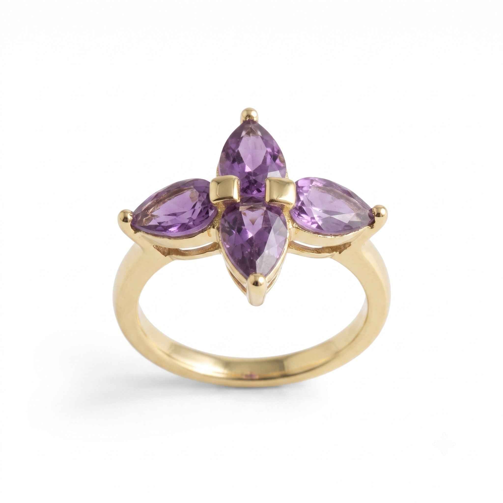 The Amethyst Blossom: Four-Stone Floral Silver Ring