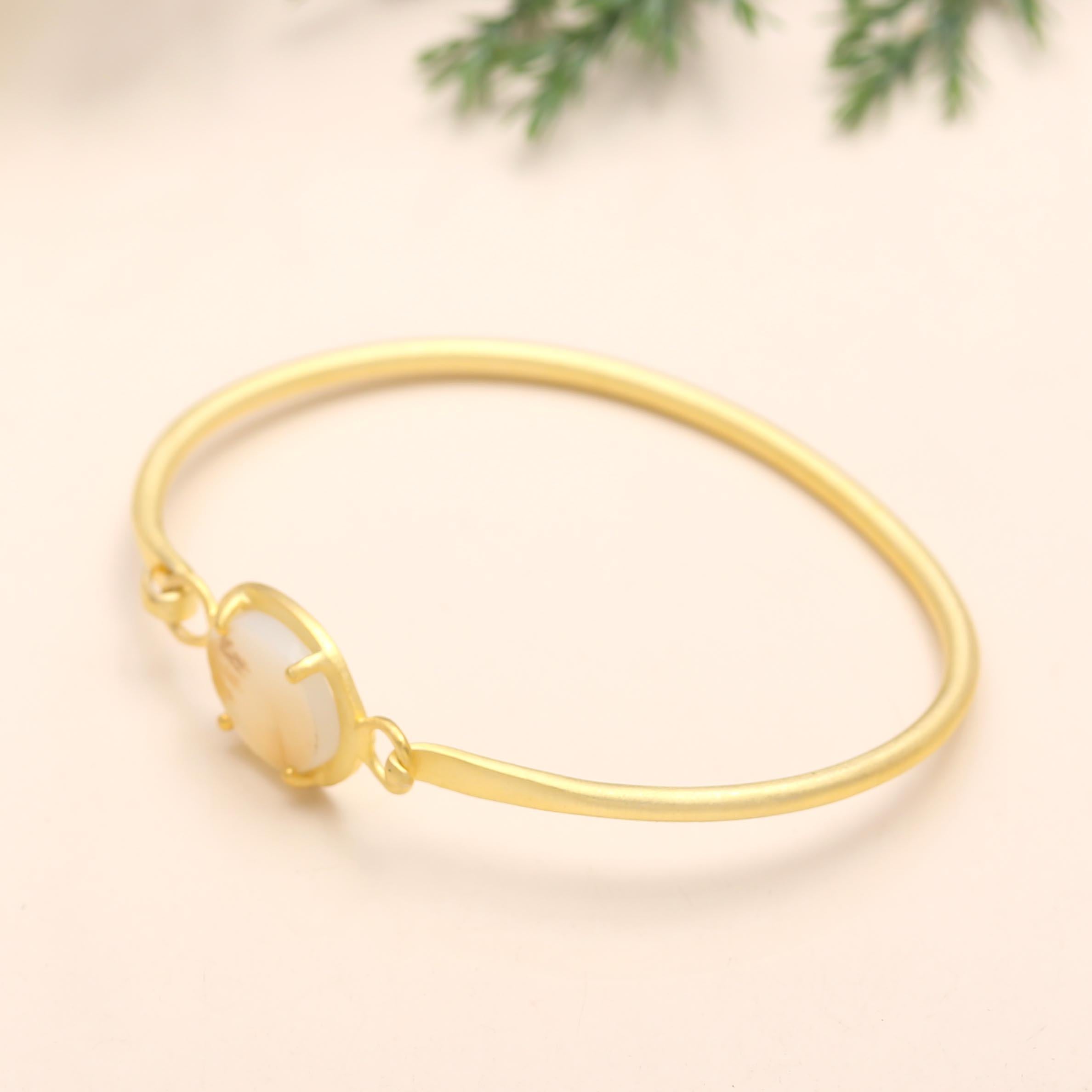 The Ethereal Canvas: White Dendritic Agate Gold Vermeil Bangle