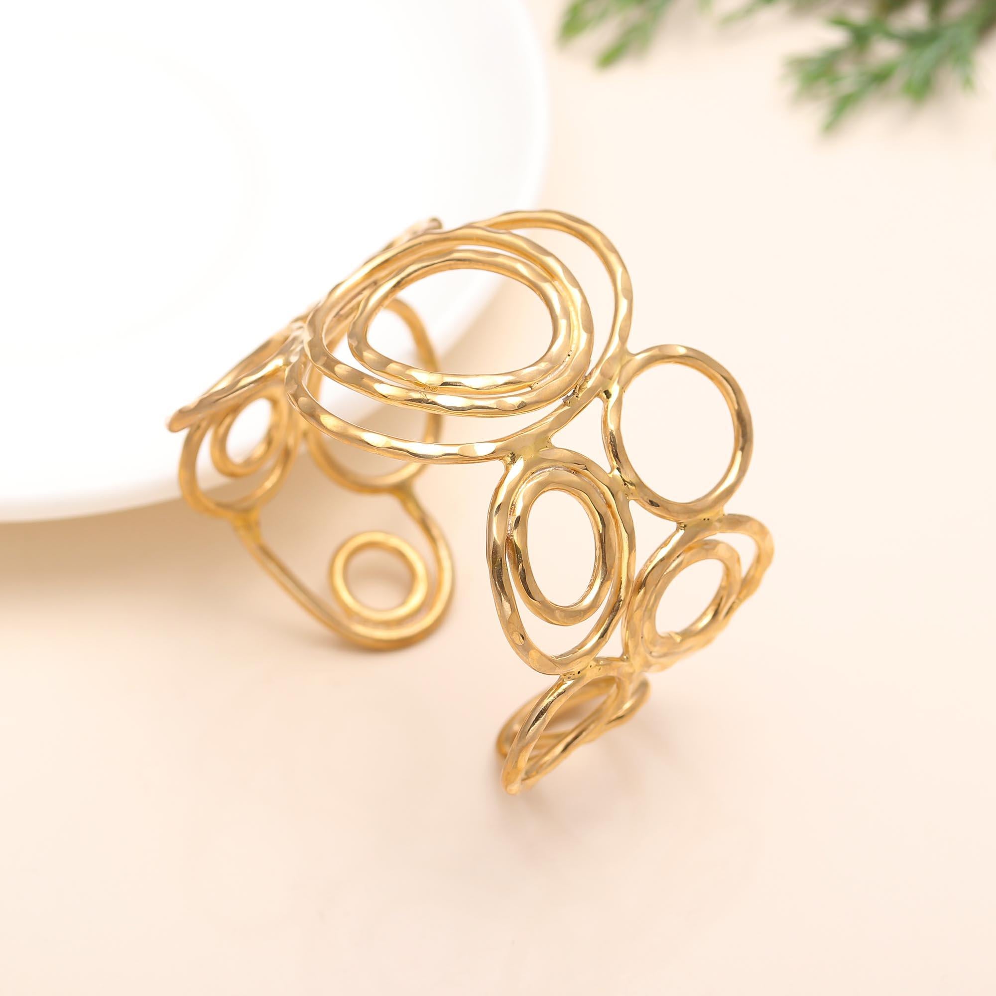 The Gilded Effervescence: Hammered Gold Circle Cuff