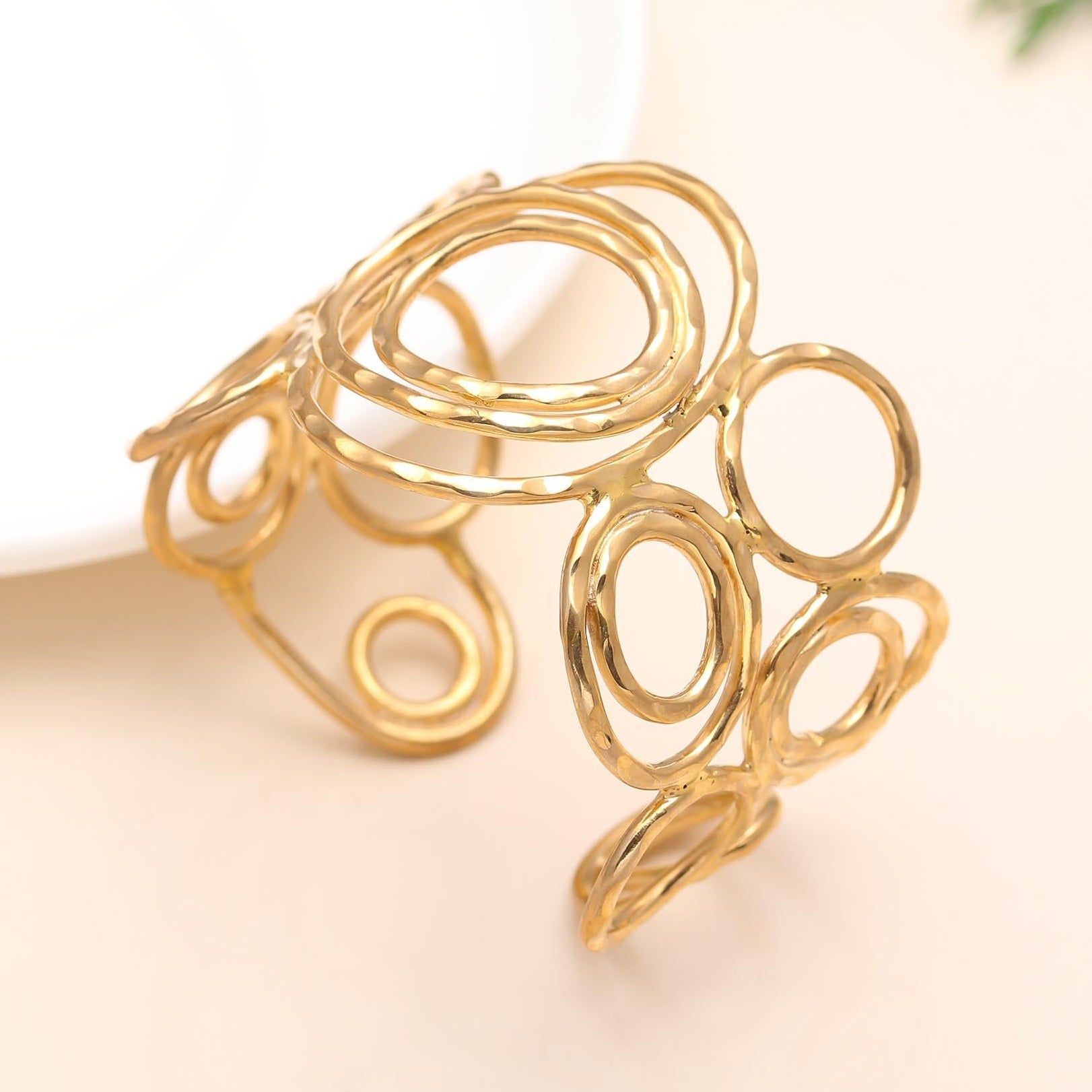 The Gilded Effervescence: Hammered Gold Circle Cuff
