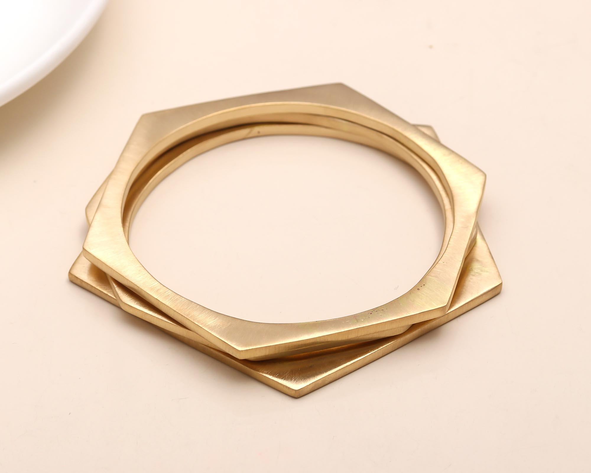 The Architectural Trio: Satin Gold Geometric Bangle Set