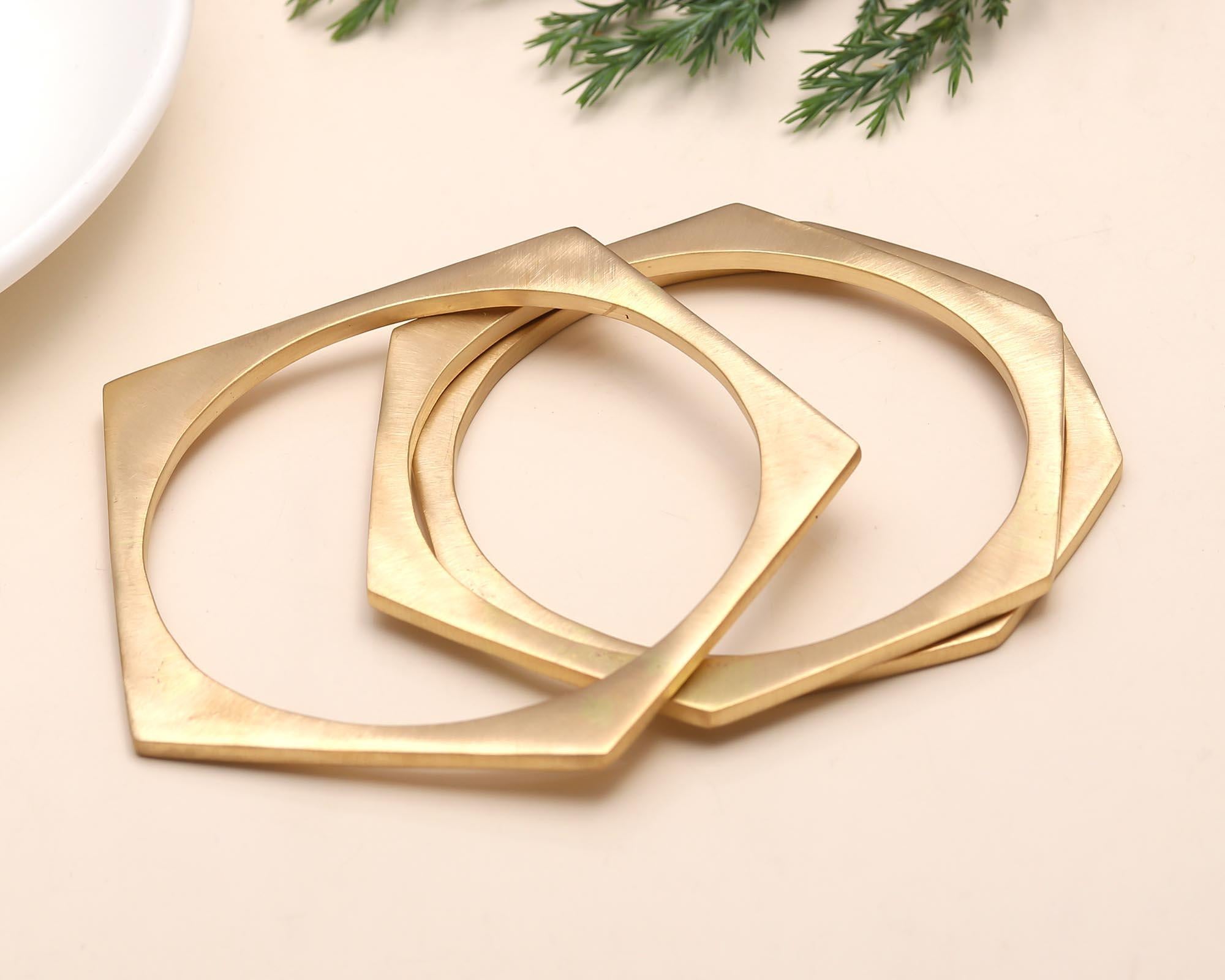 The Architectural Trio: Satin Gold Geometric Bangle Set