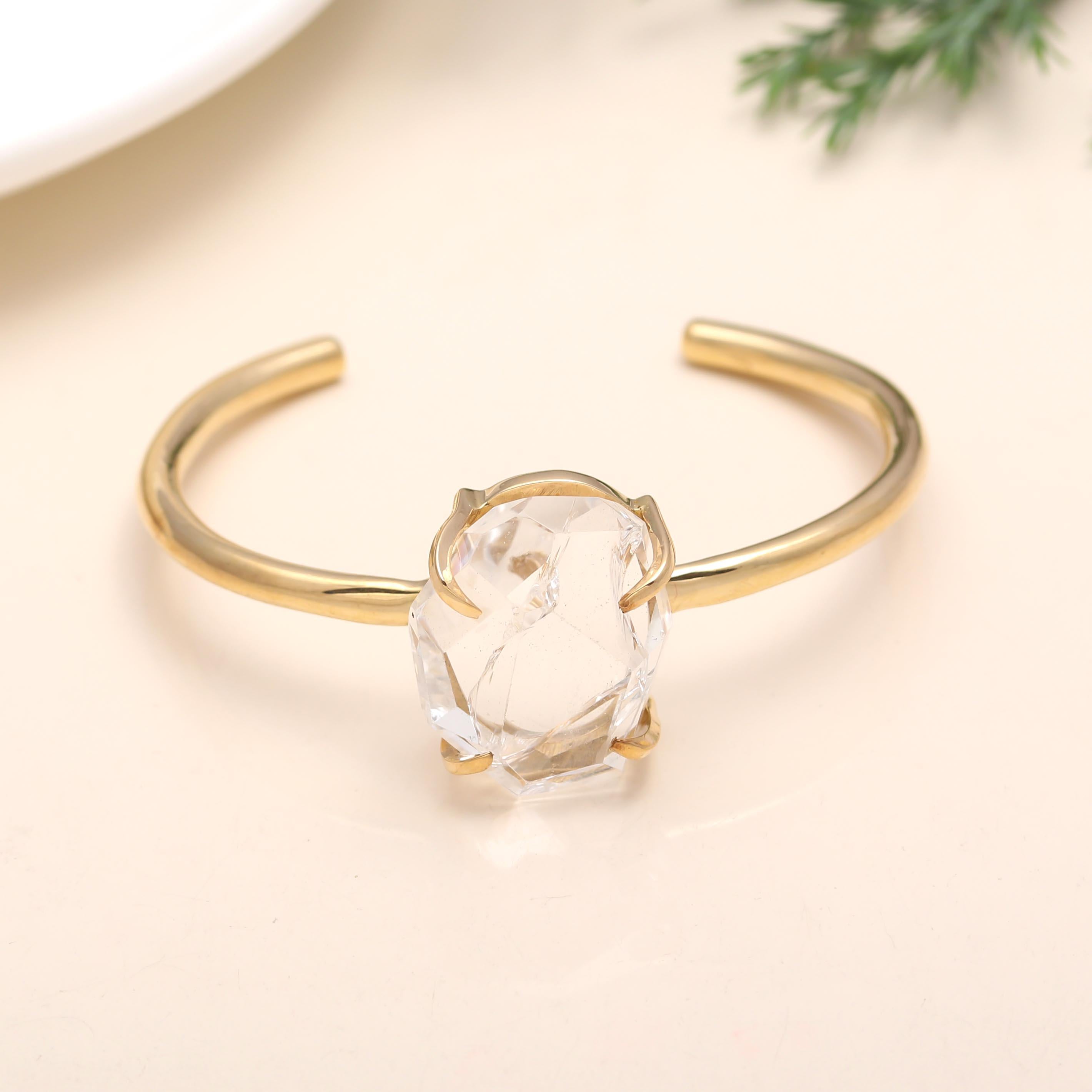 The Luminous Prism: Clear Crystal Quartz Gold Cuff