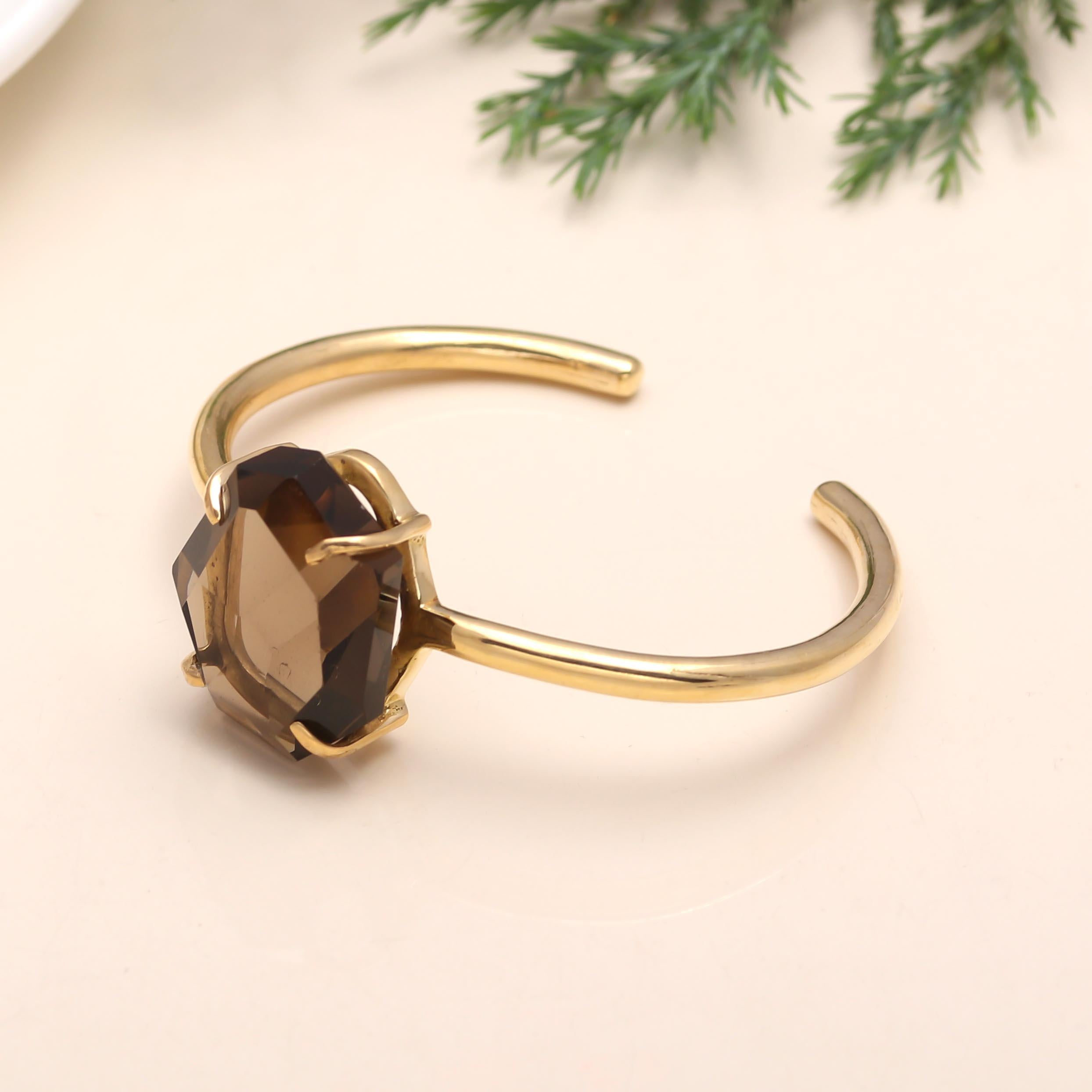 Brass Smoky Quartz Cuff Bracelet