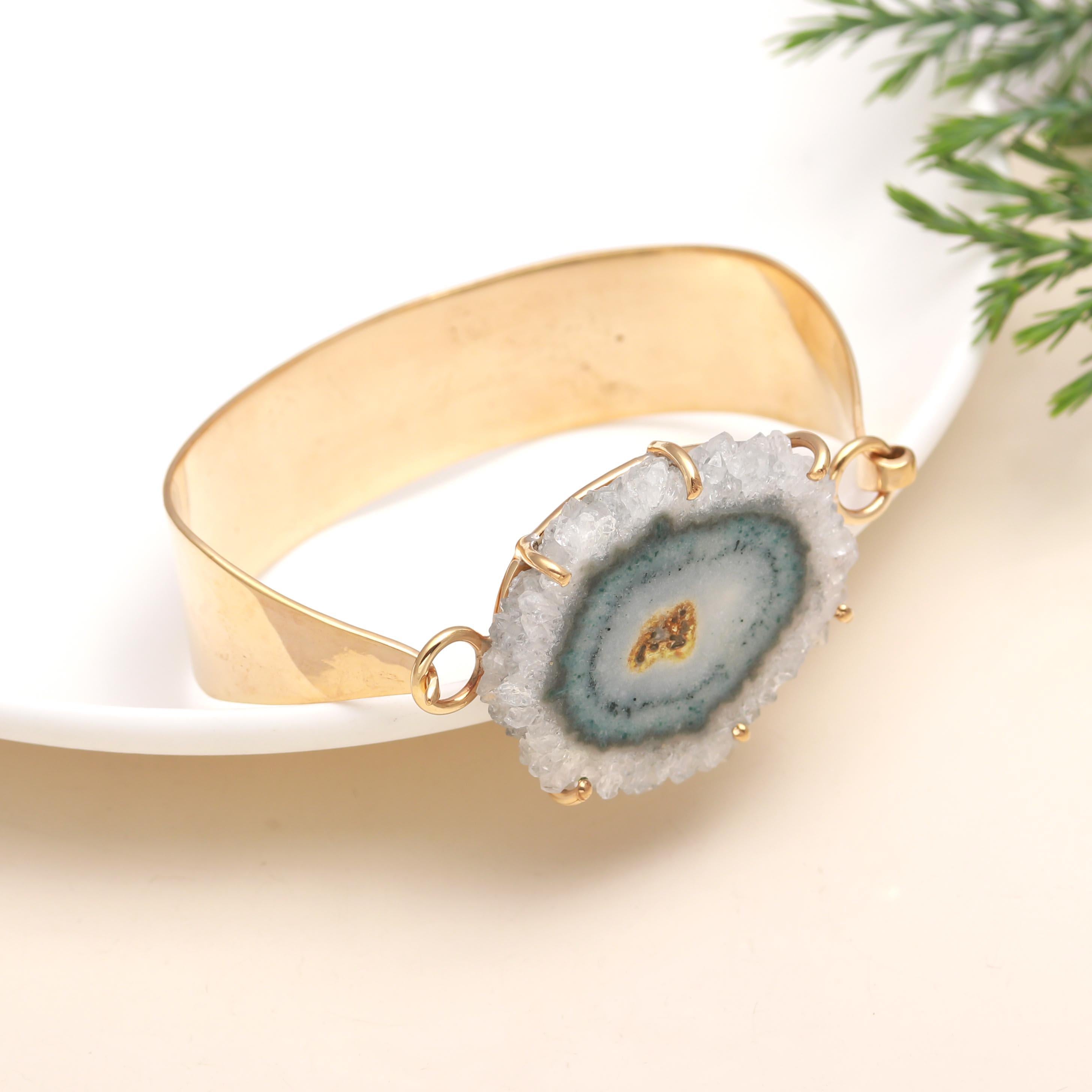 925 Silver Solar Quartz Slice Bracelet