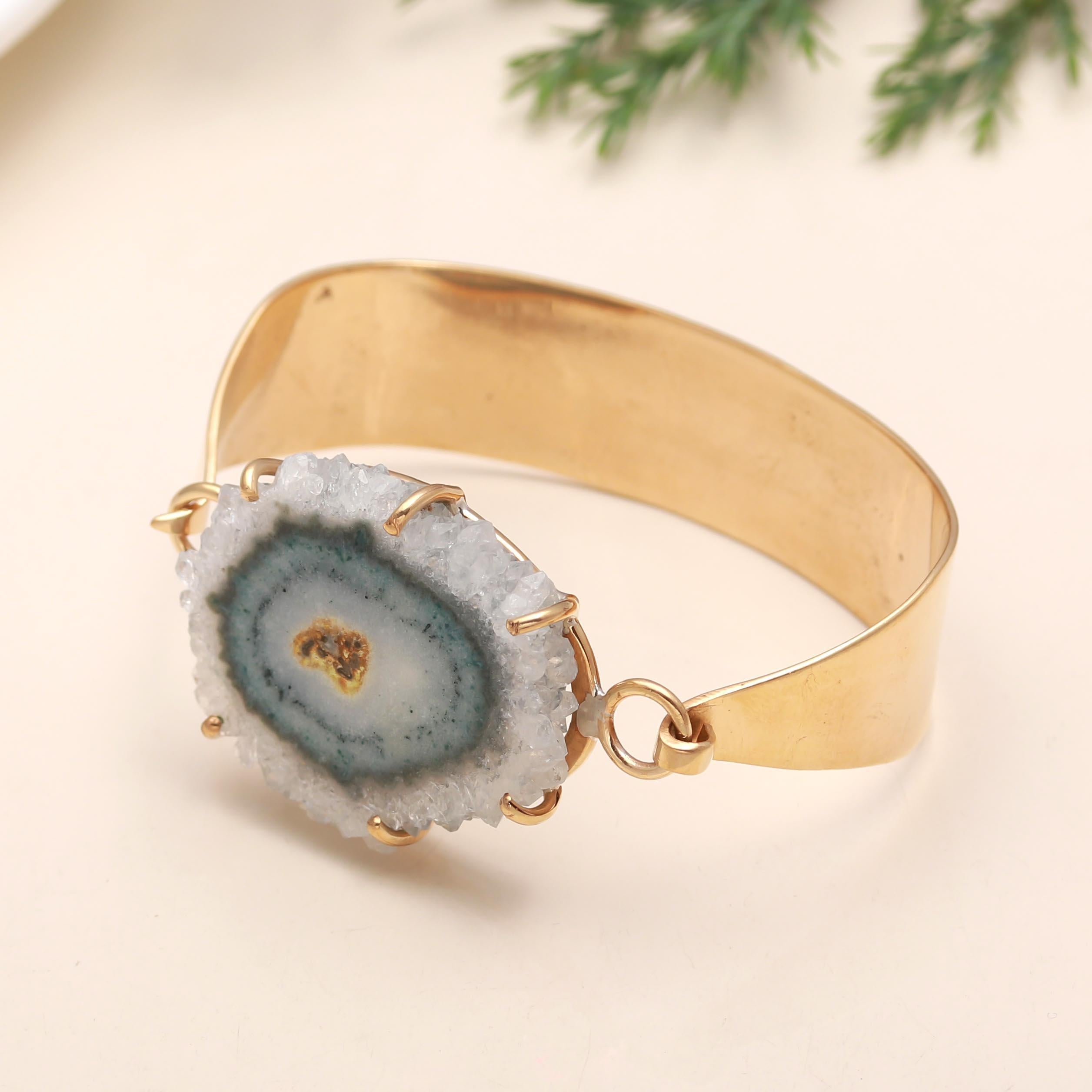 925 Silver Solar Quartz Slice Bracelet