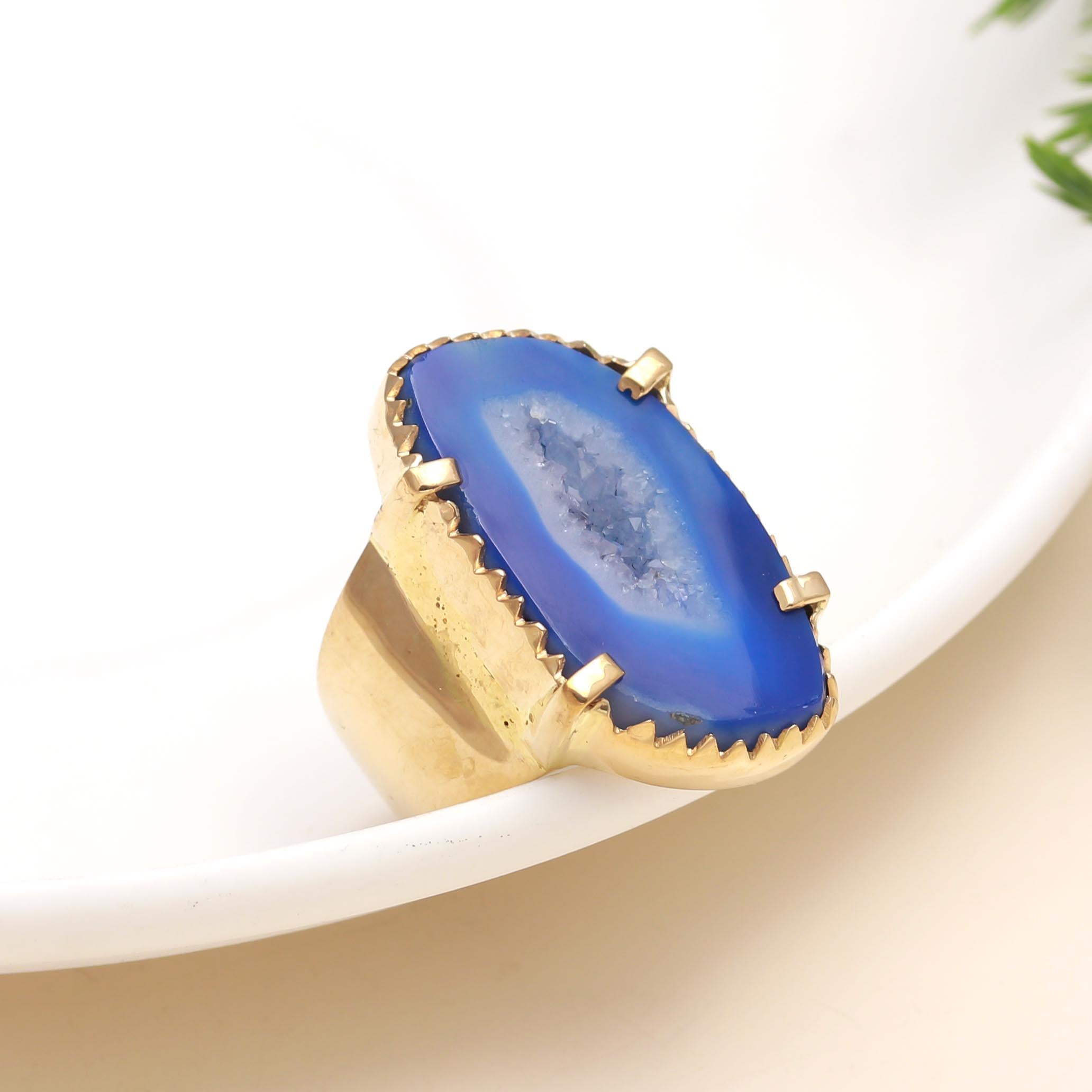 925 Silver Blue Druzy Ring