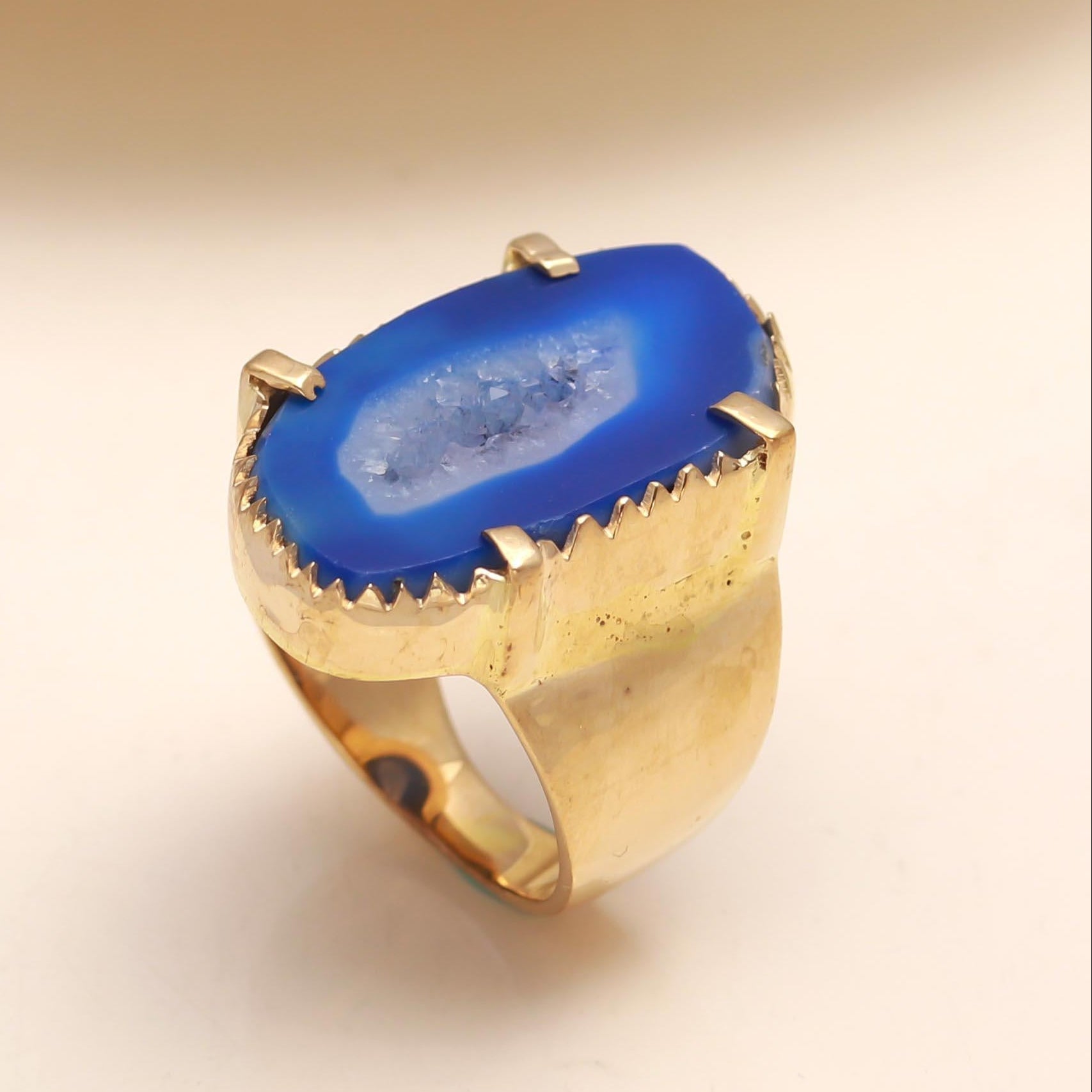 The Blue Horizon: Blue Geode Slice Ring