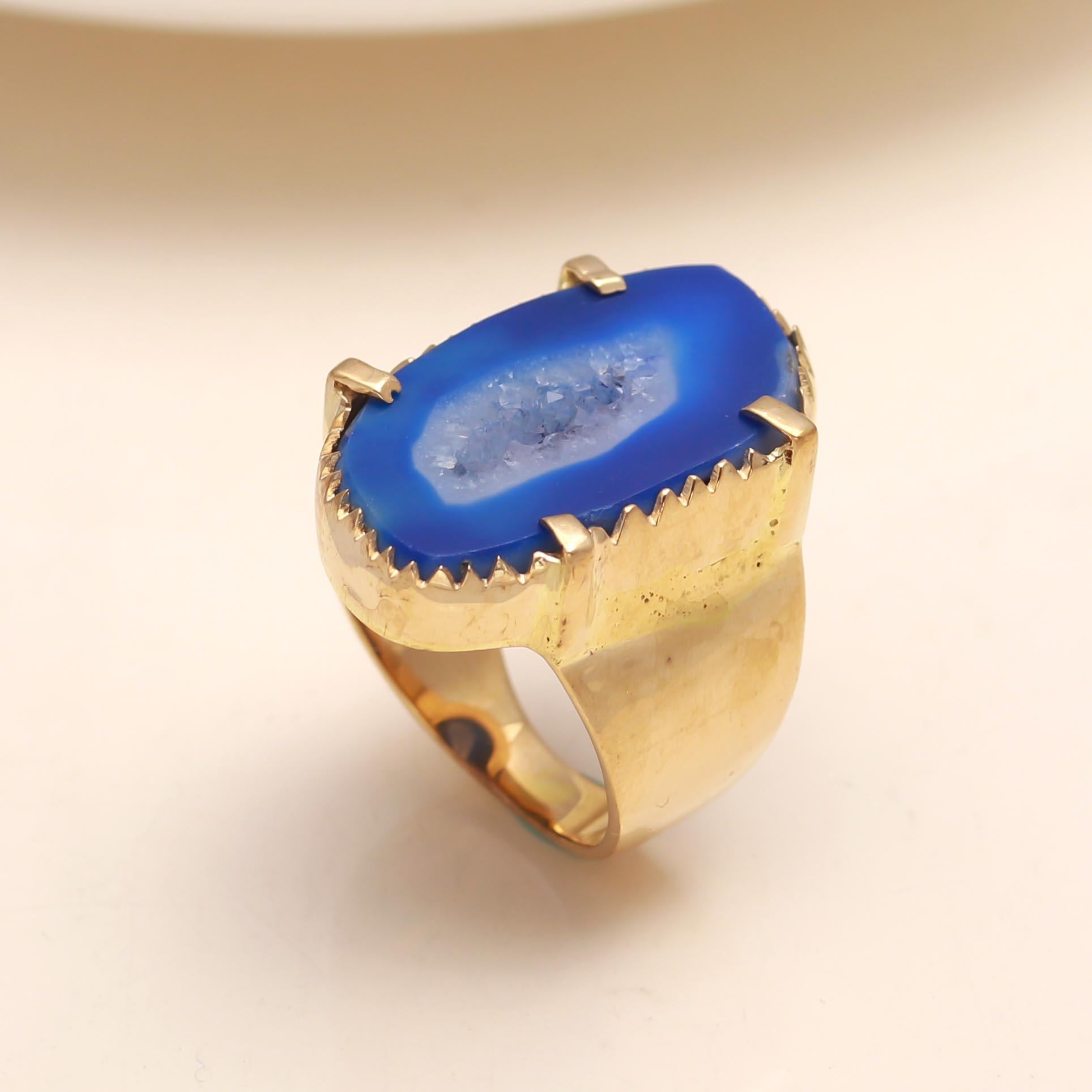 925 Silver Blue Druzy Ring