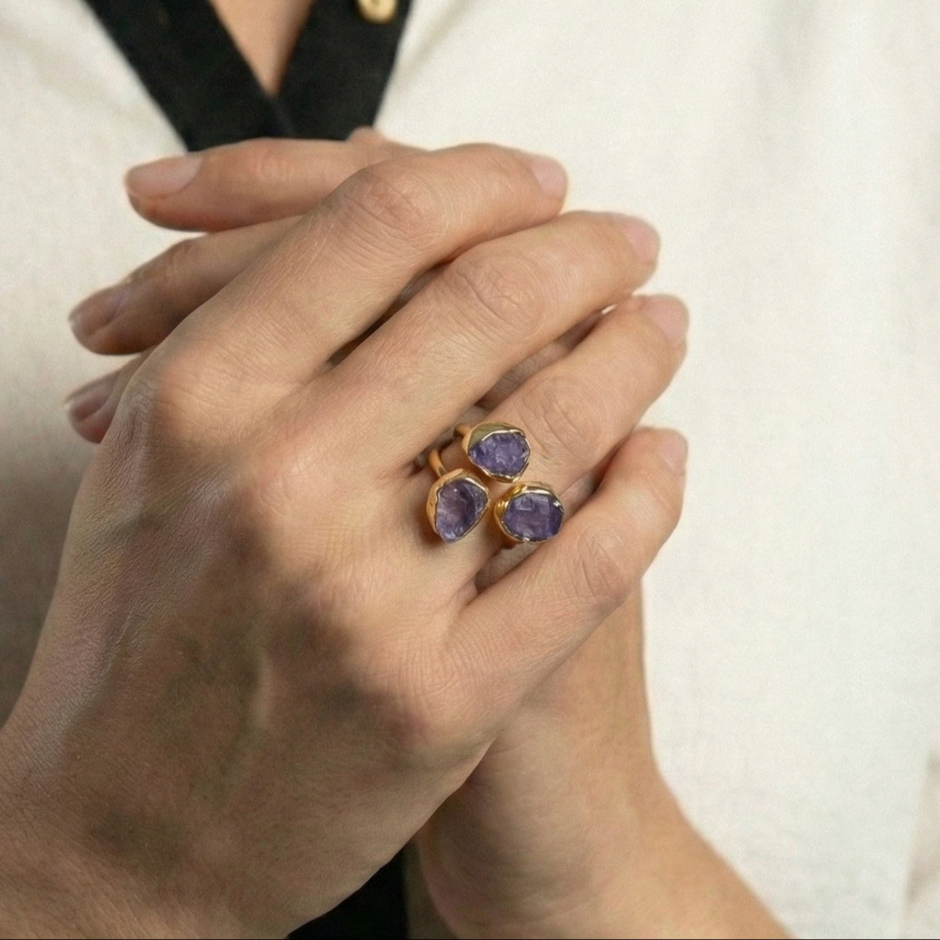 The Violet Cluster: Raw Tanzanite Trio Ring