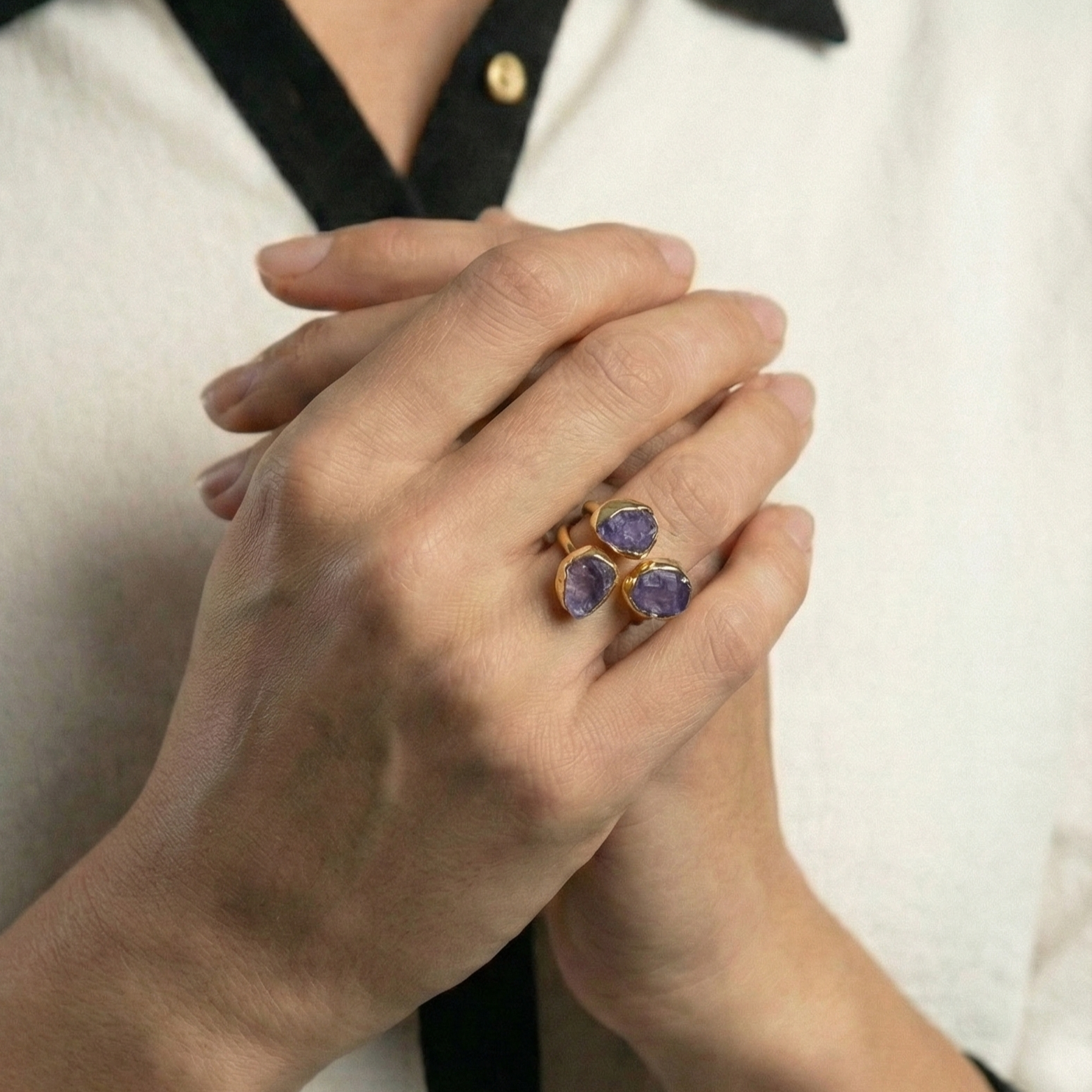 The Violet Cluster: Raw Tanzanite Trio Ring