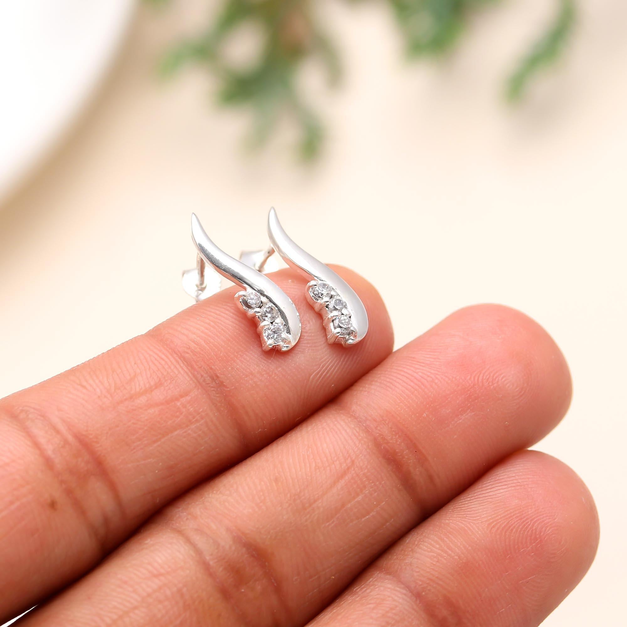 925 Sterling Silver CZ Climber Earrings Sparkly Ear Crawlers