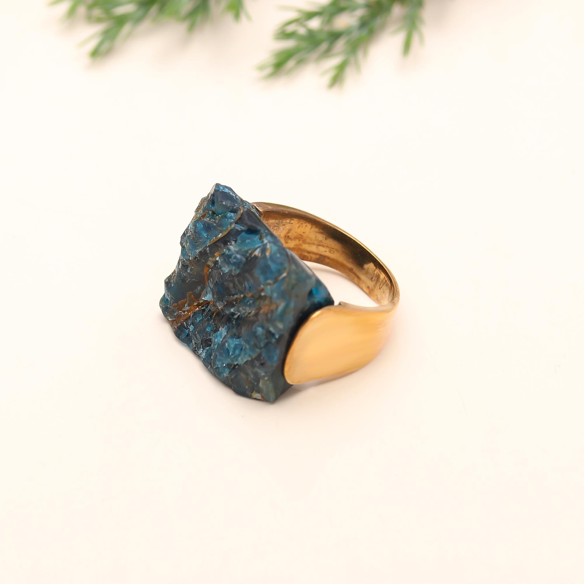 925 Silver Raw Blue Apatite Ring