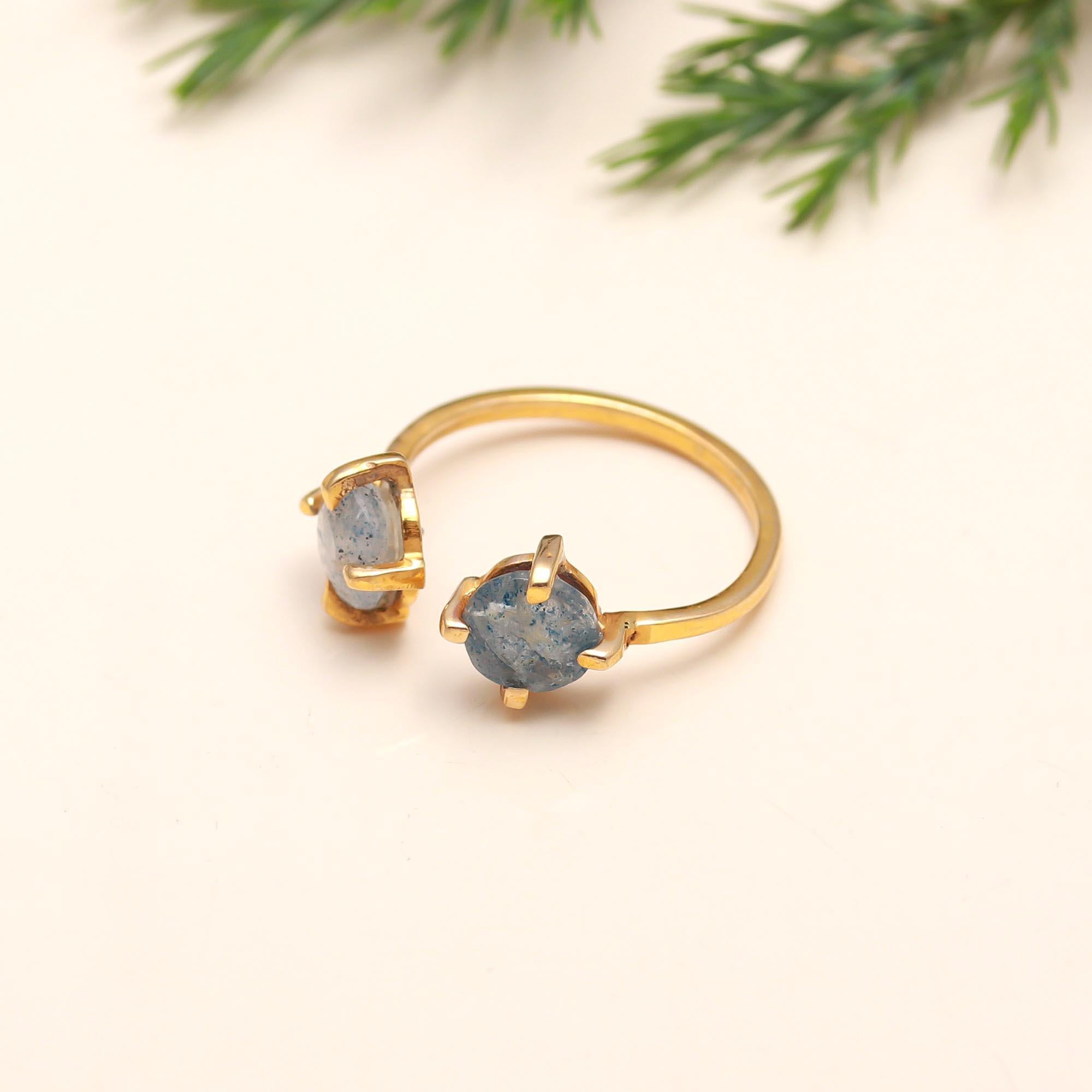 925 Silver Blue Druzy Open Ring