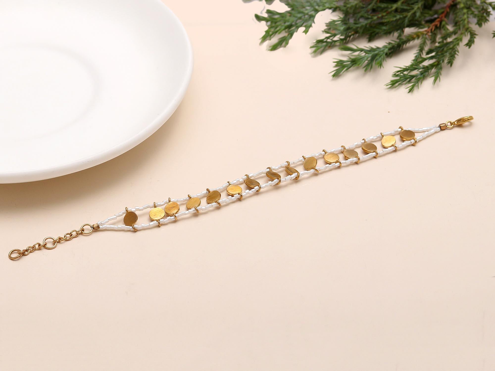 The Grecian Summer: Gold Disc & White Bead Bracelet