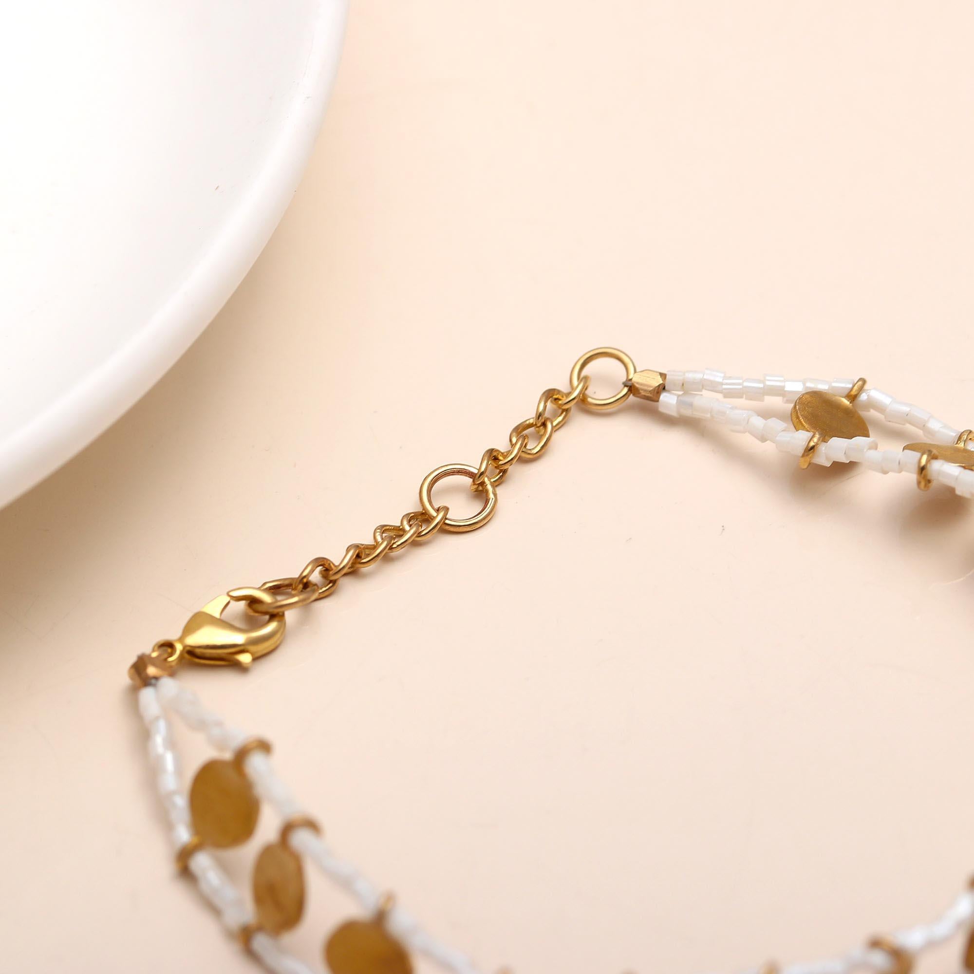 The Grecian Summer: Gold Disc & White Bead Bracelet