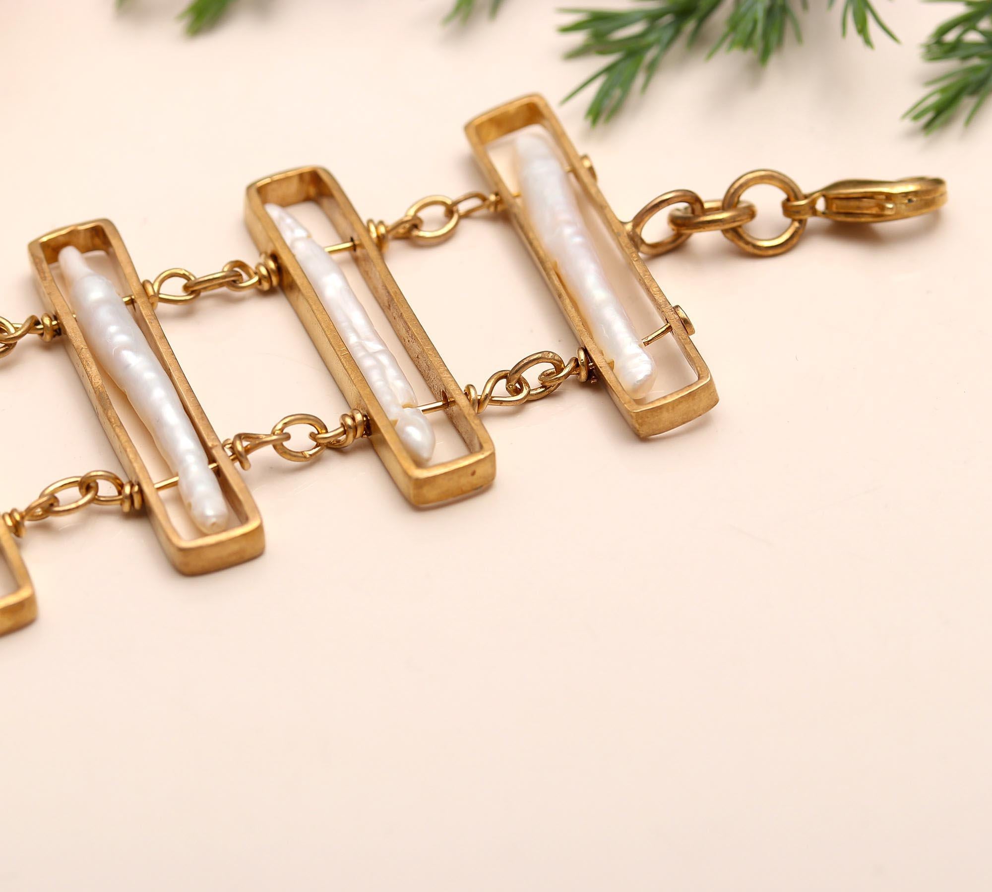 925 Silver Baroque Pearl Link Bracelet