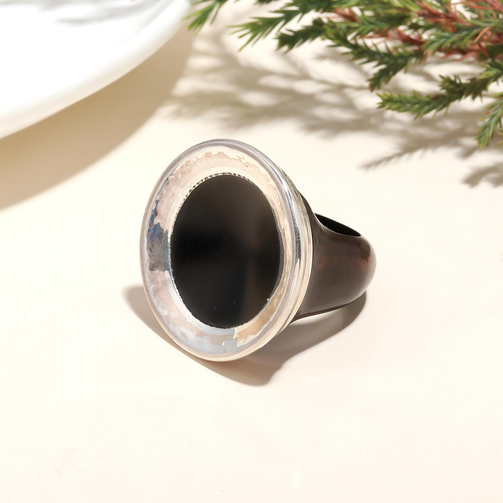 925 Silver Black Enamel Ring