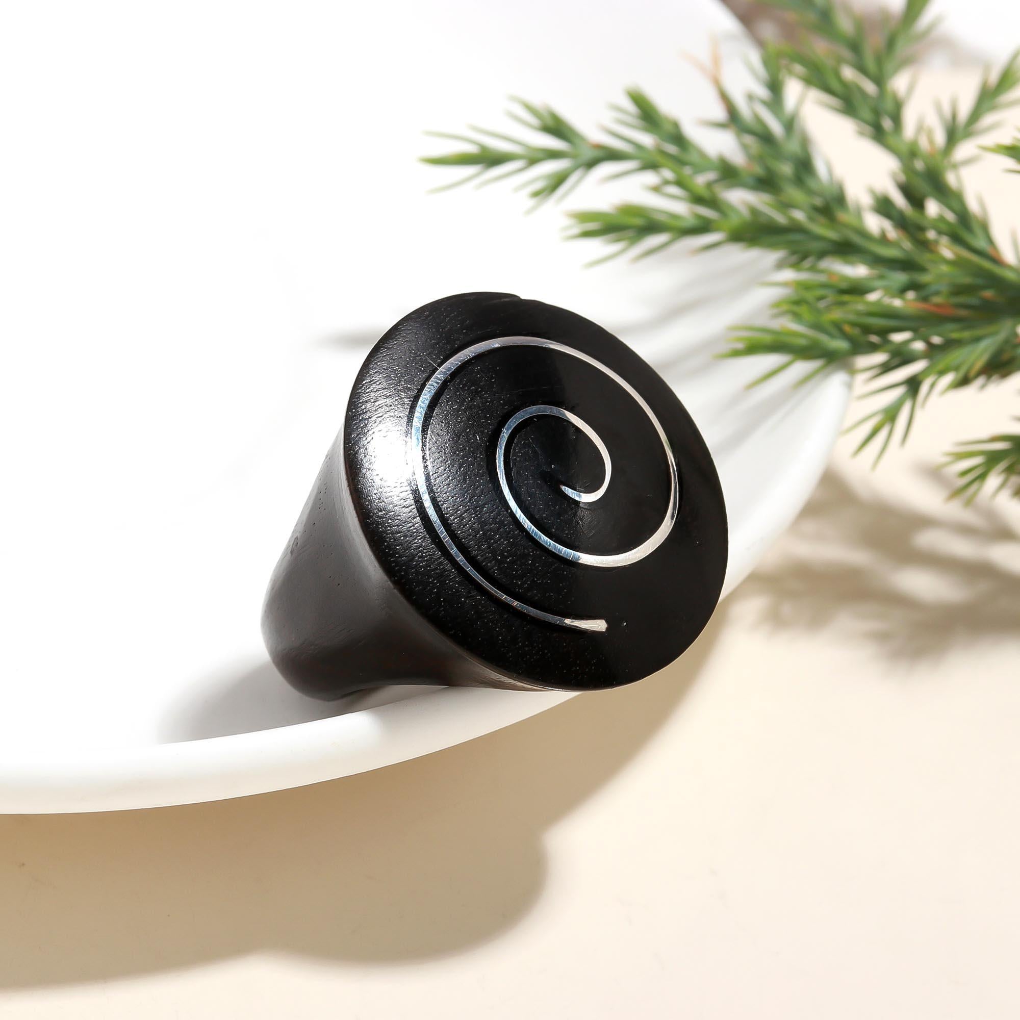 925 Silver Black Spiral Ring