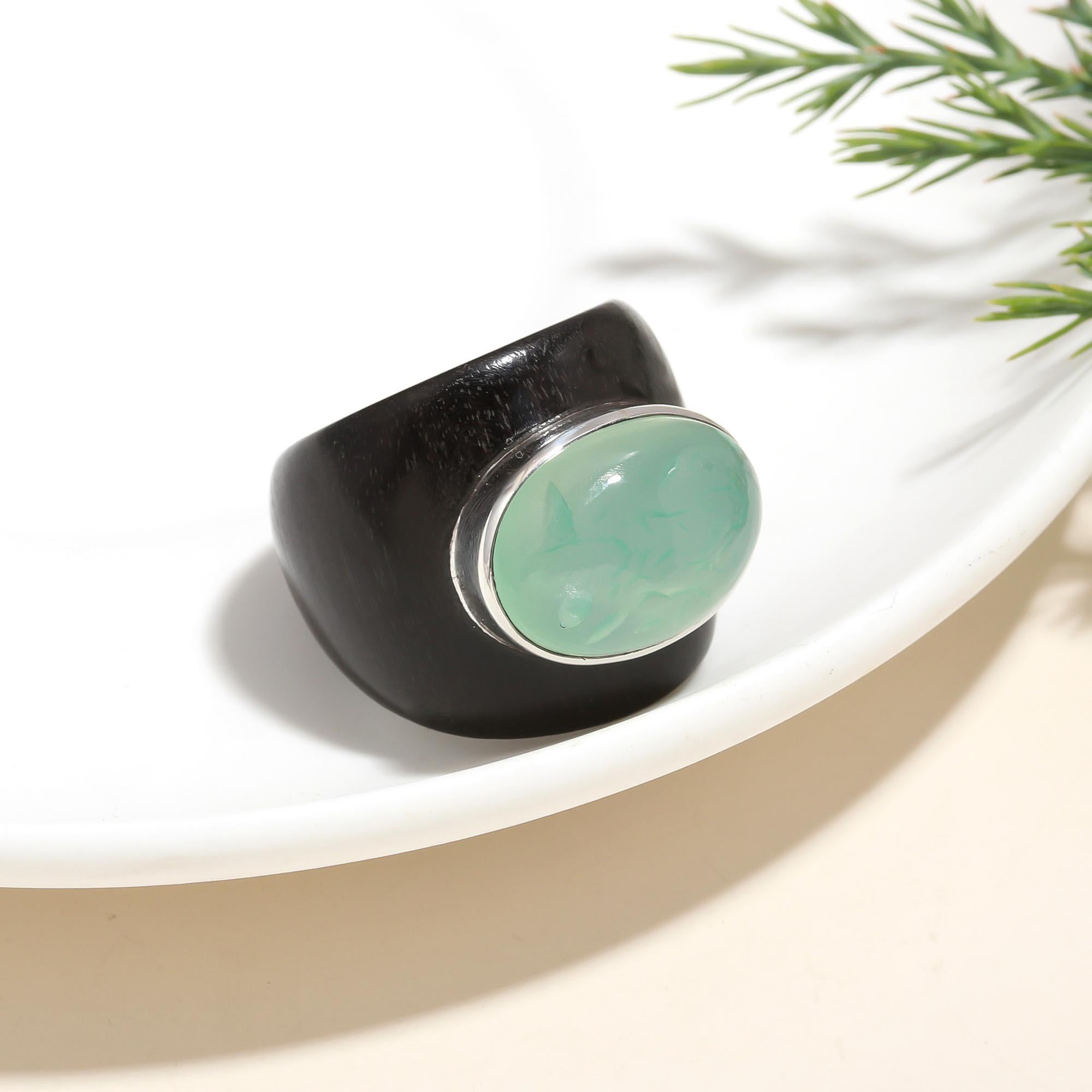 925 Silver Green Chalcedony Ring