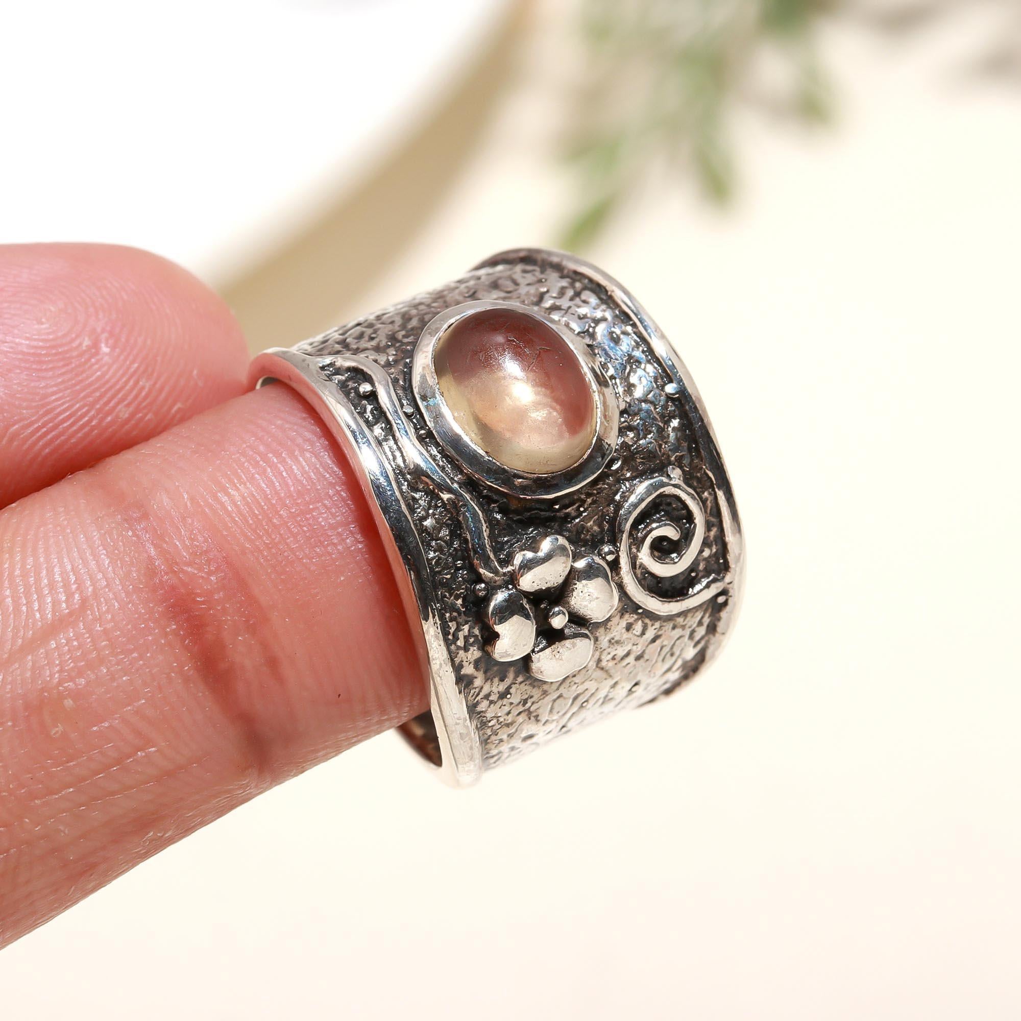 925 Silver Floral Wide Band Ring