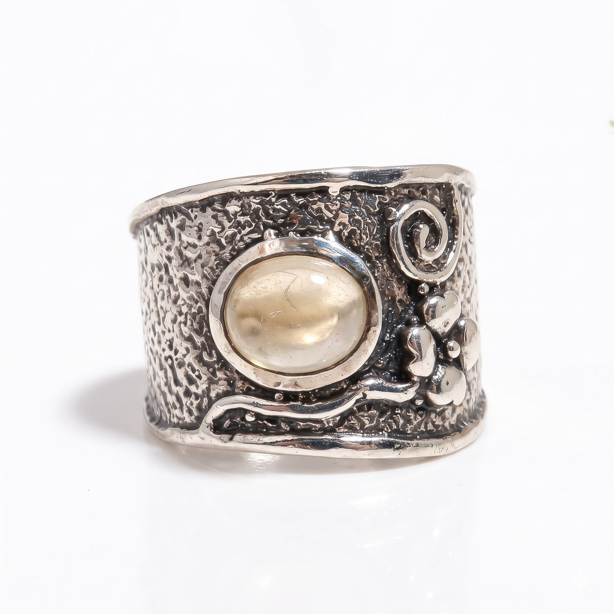 925 Silver Floral Wide Band Ring
