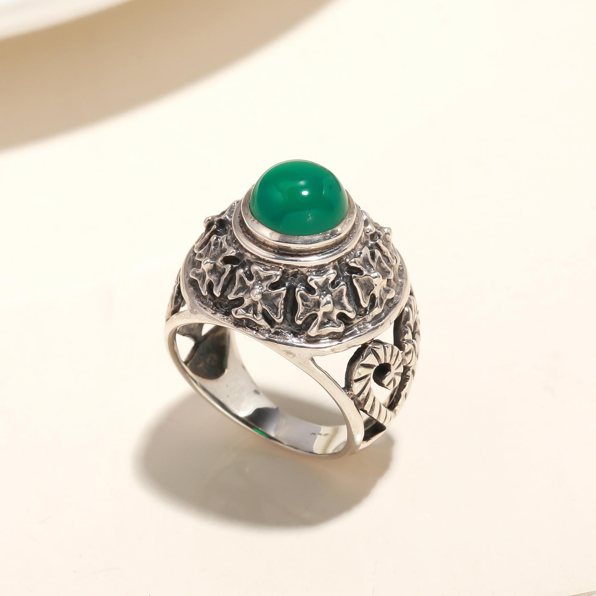 925 Silver Green Onyx Ring