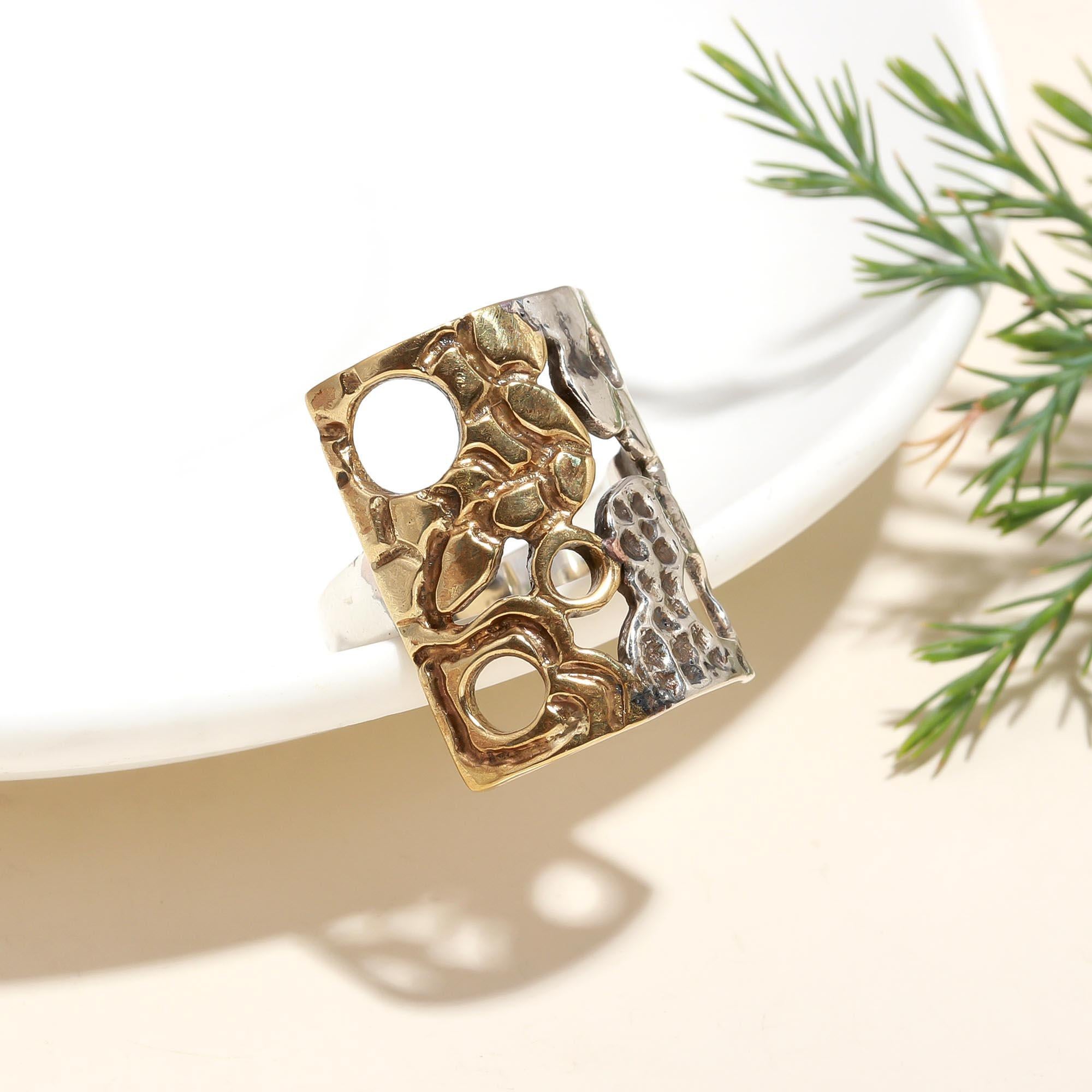 925 Silver Mixed Metal Textured Ring