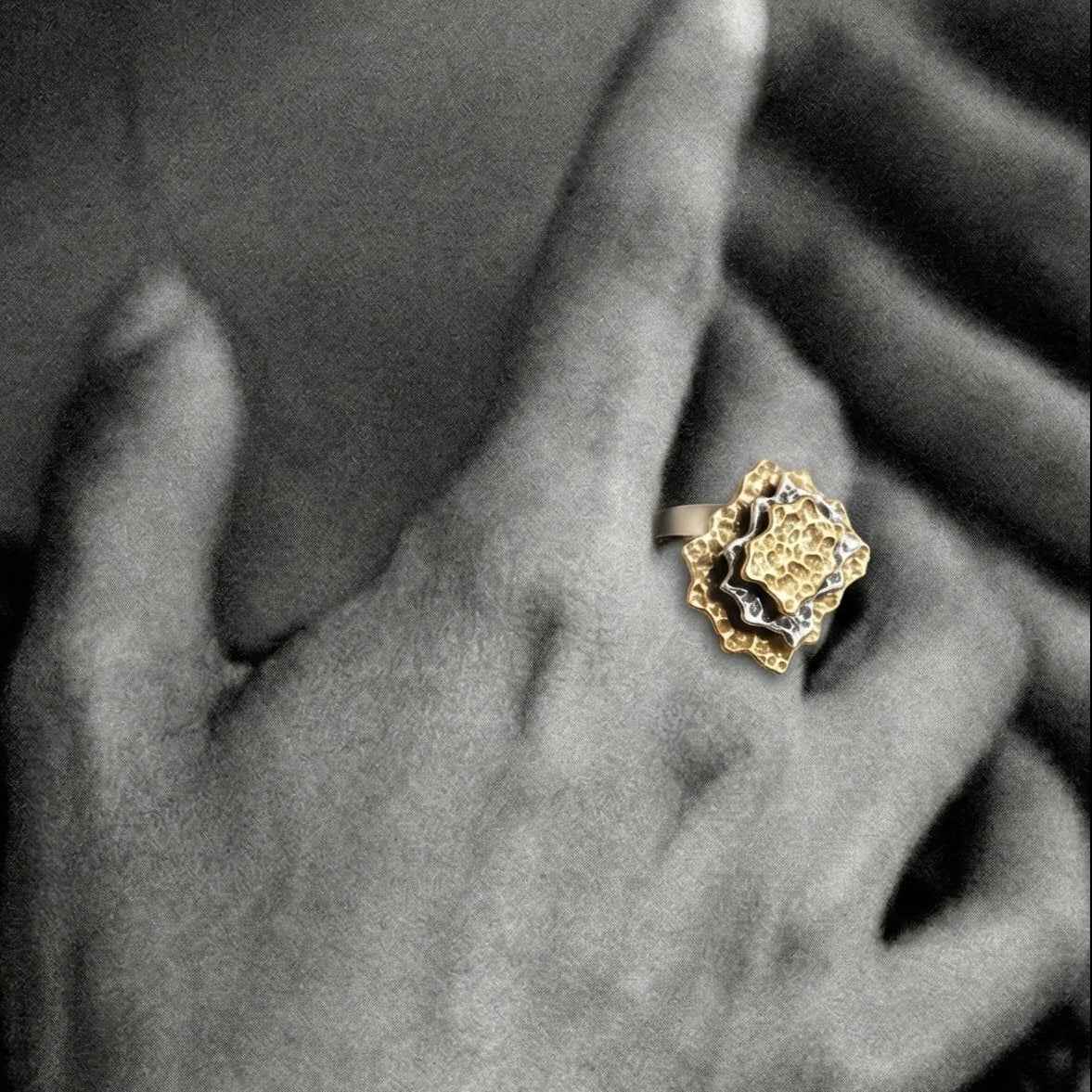 The Tectonic Bloom: Mixed Metal Sculptural Statement Ring