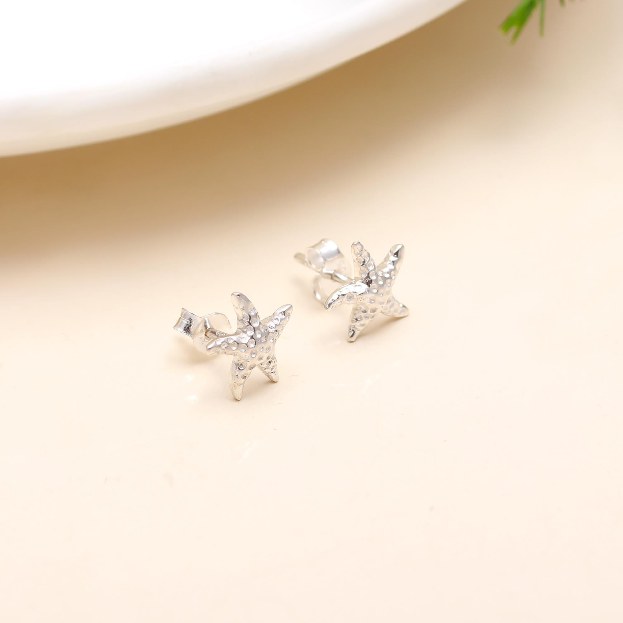 The Coastal Star: Textured Sterling Silver Starfish Studs