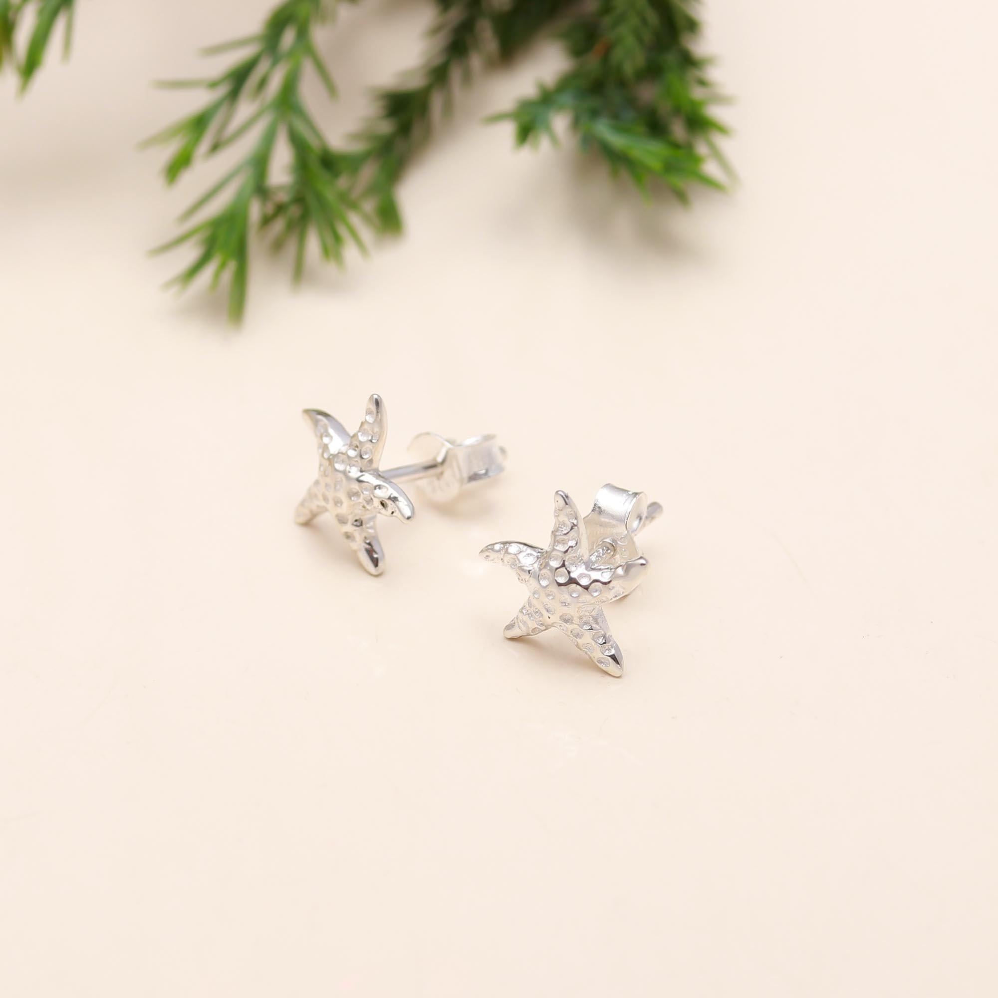 The Coastal Star: Textured Sterling Silver Starfish Studs