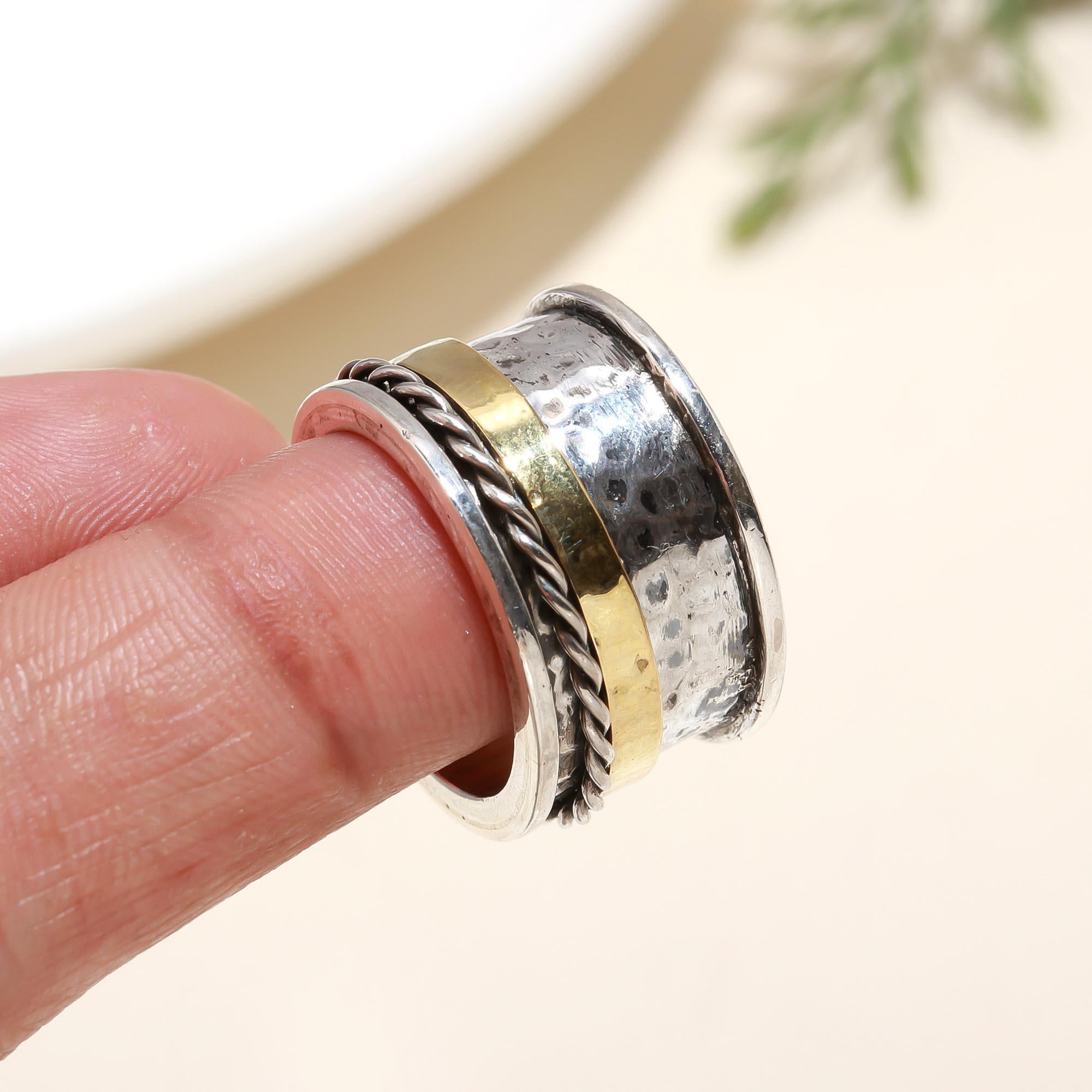 925 Silver Hammered Spinner Ring