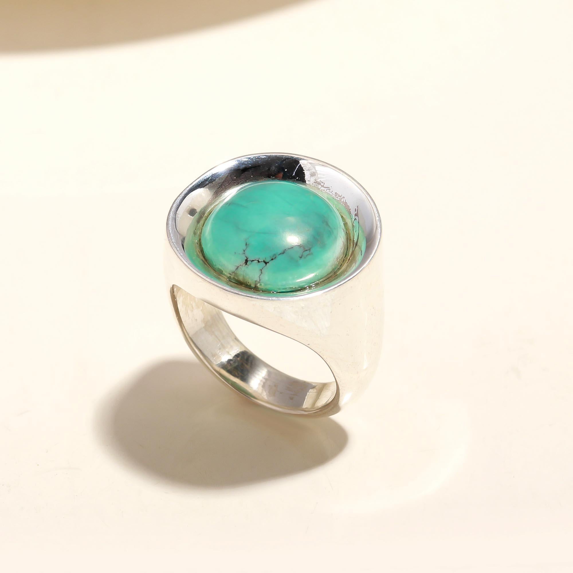 925 Silver Round Turquoise Ring